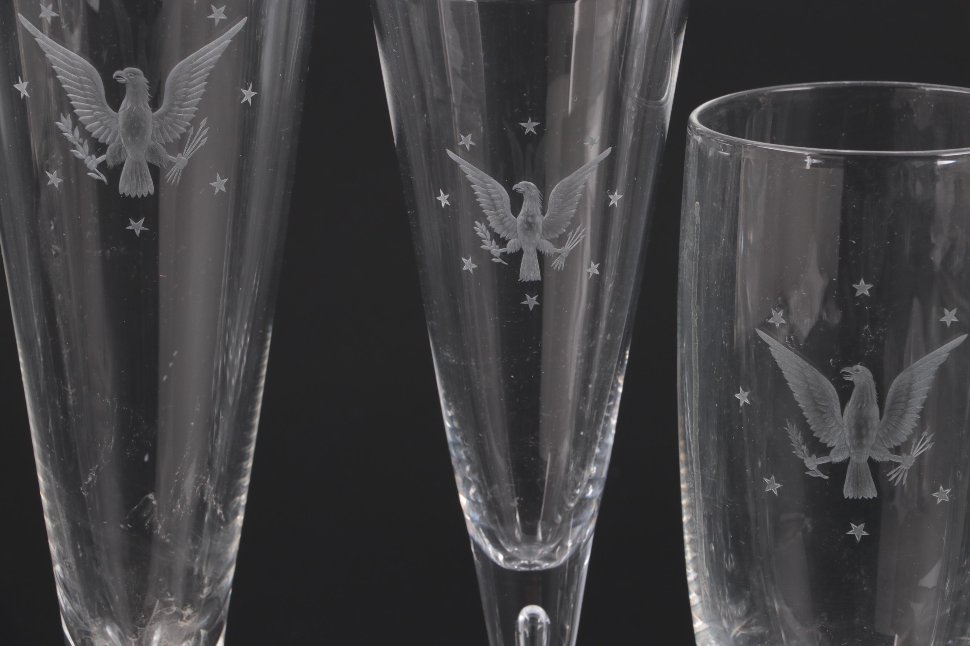 Steuben Etched Glassware for "USS Williamsburg" Presidential Yacht, Mid-20th C.