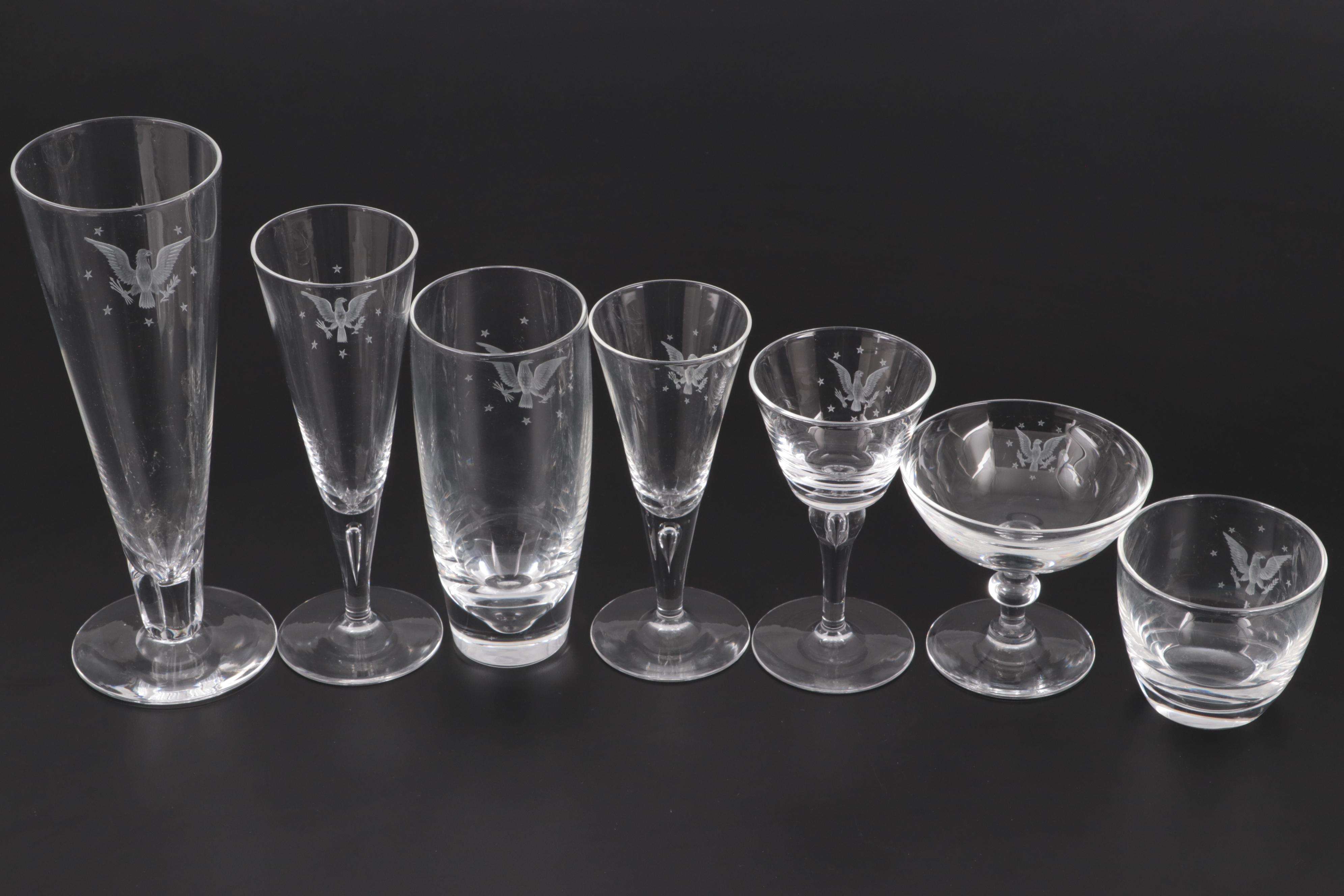 Steuben Etched Glassware for "USS Williamsburg" Presidential Yacht, Mid-20th C.