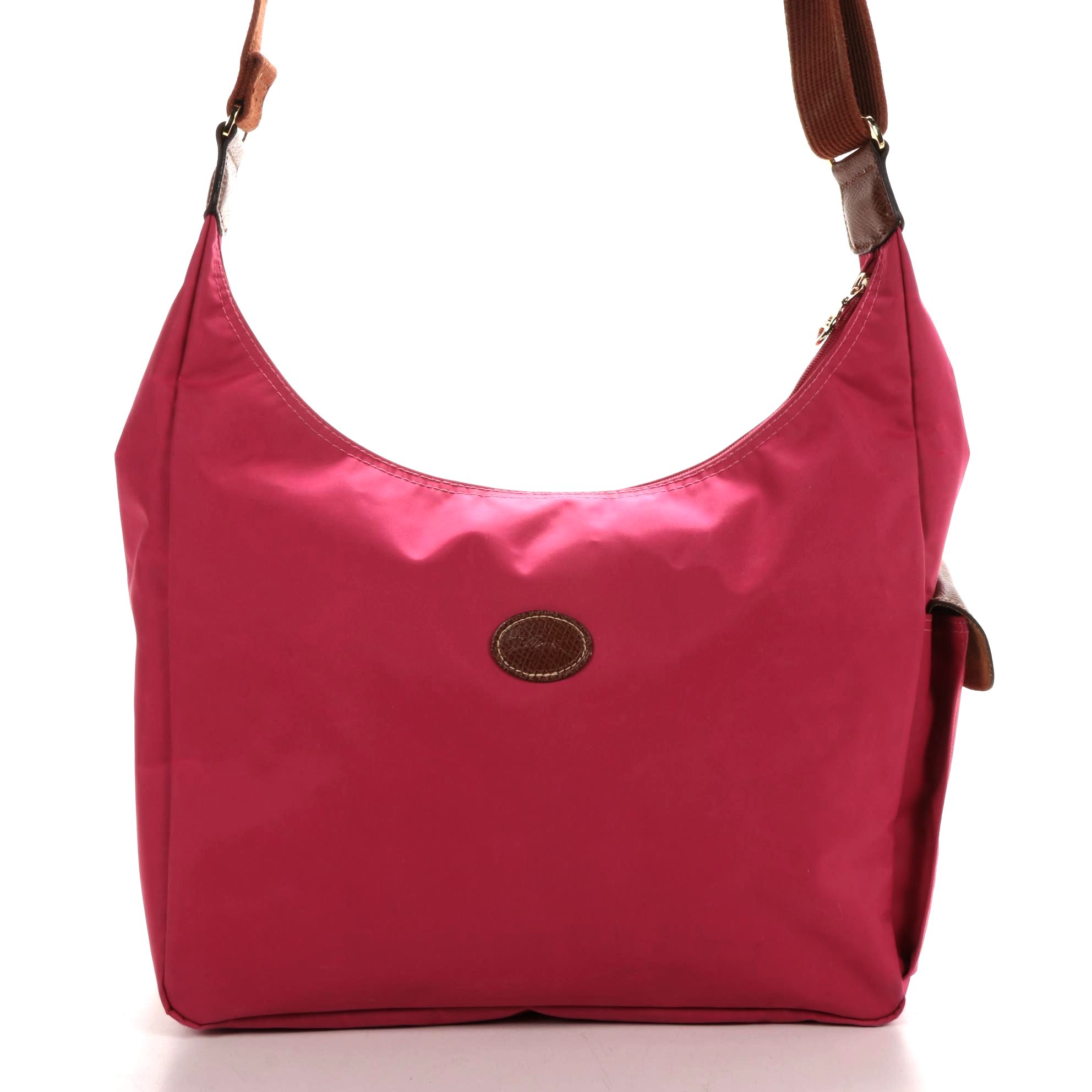 Longchamp Le Pliage Pink Nylon Crossbody Bag with Leather Trim