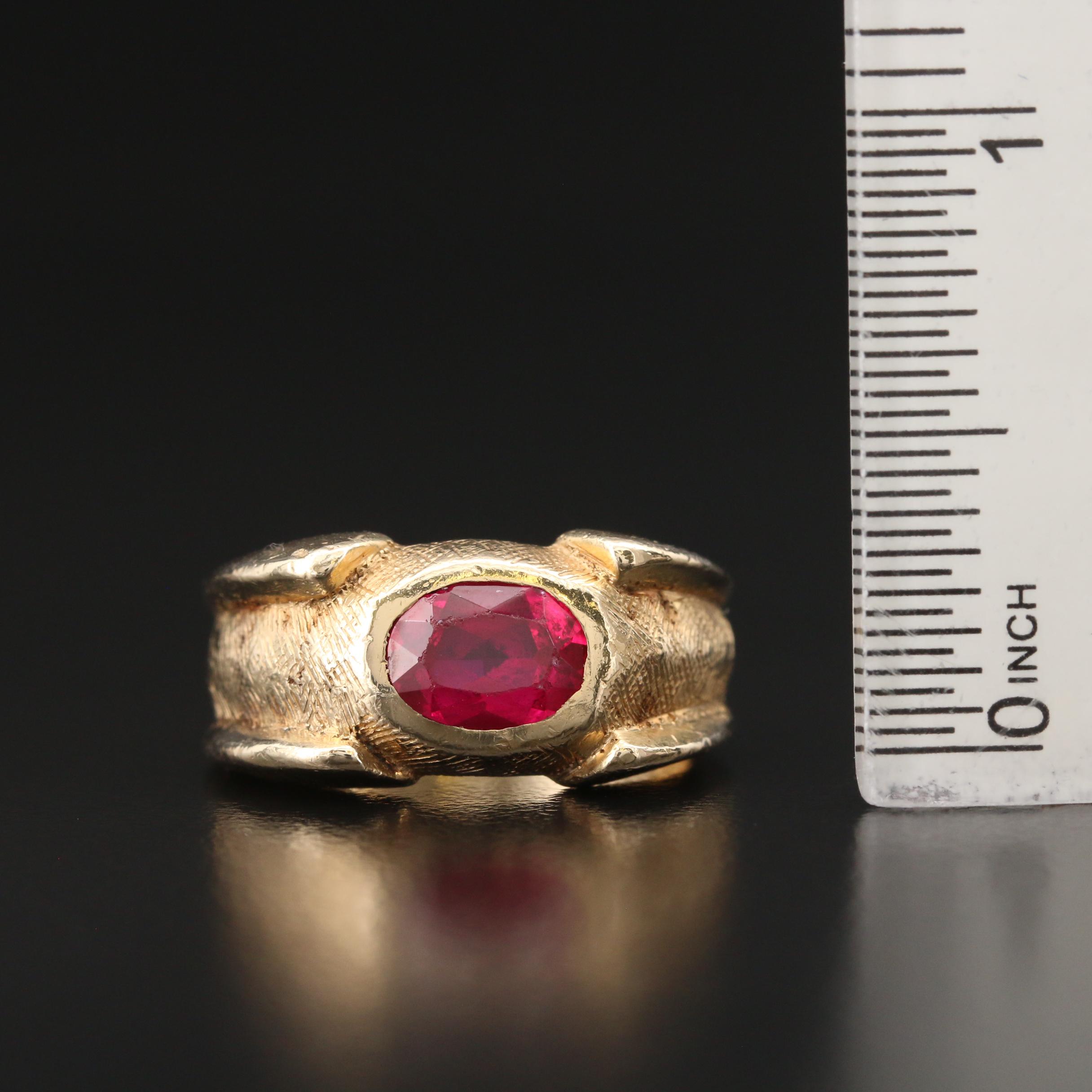 Vintage 14K Ruby Ring with Florentine Finish