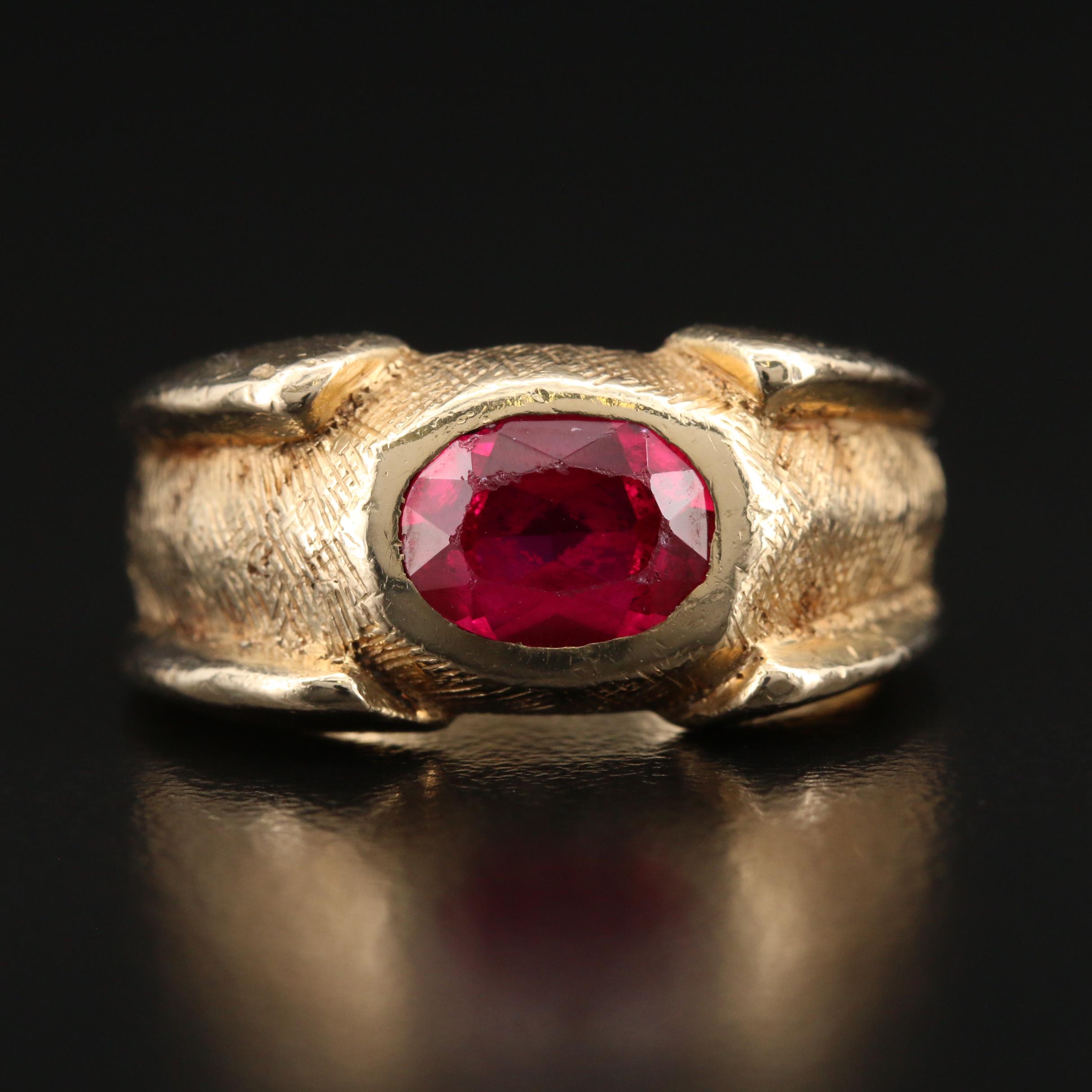 Vintage 14K Ruby Ring with Florentine Finish