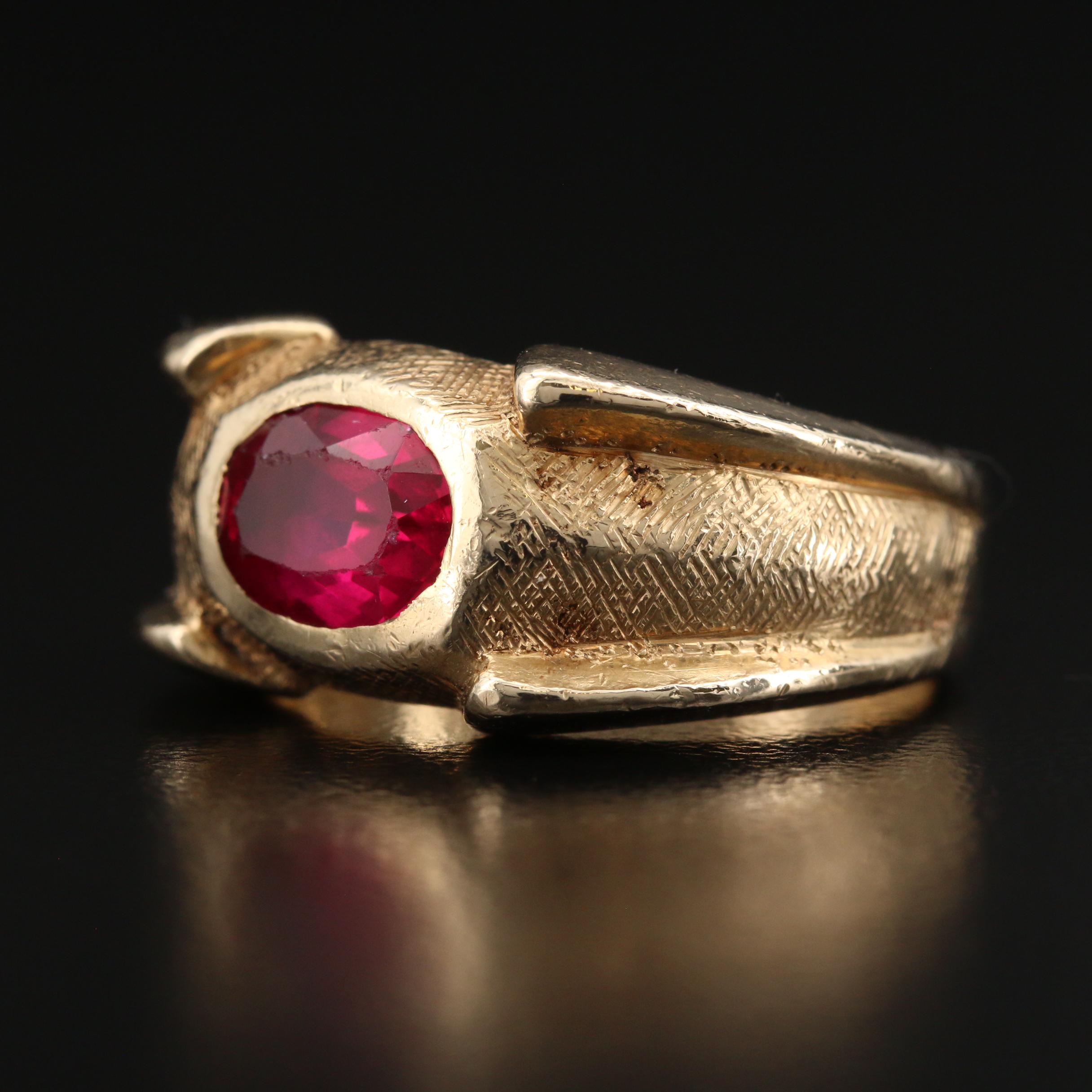 Vintage 14K Ruby Ring with Florentine Finish