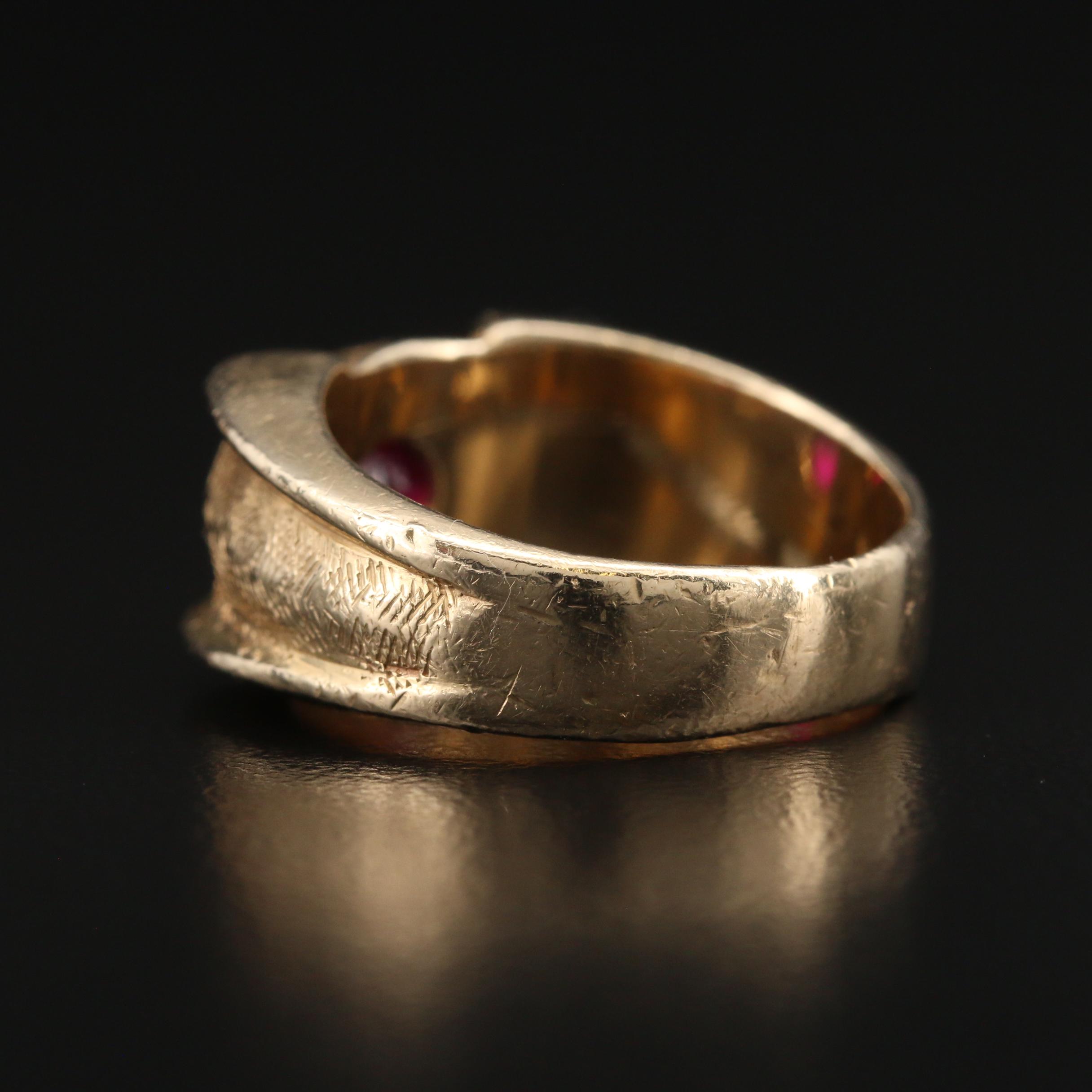 Vintage 14K Ruby Ring with Florentine Finish