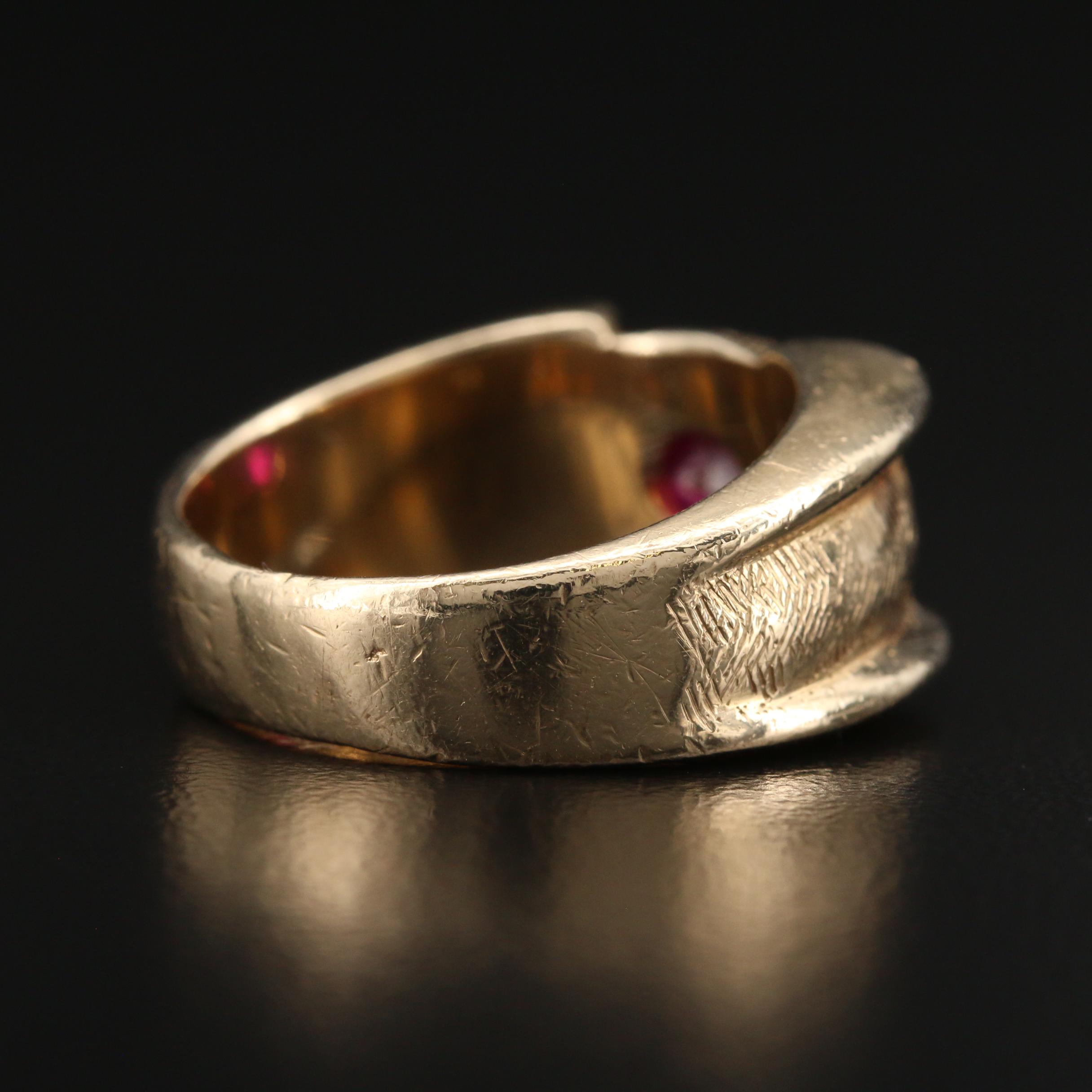 Vintage 14K Ruby Ring with Florentine Finish