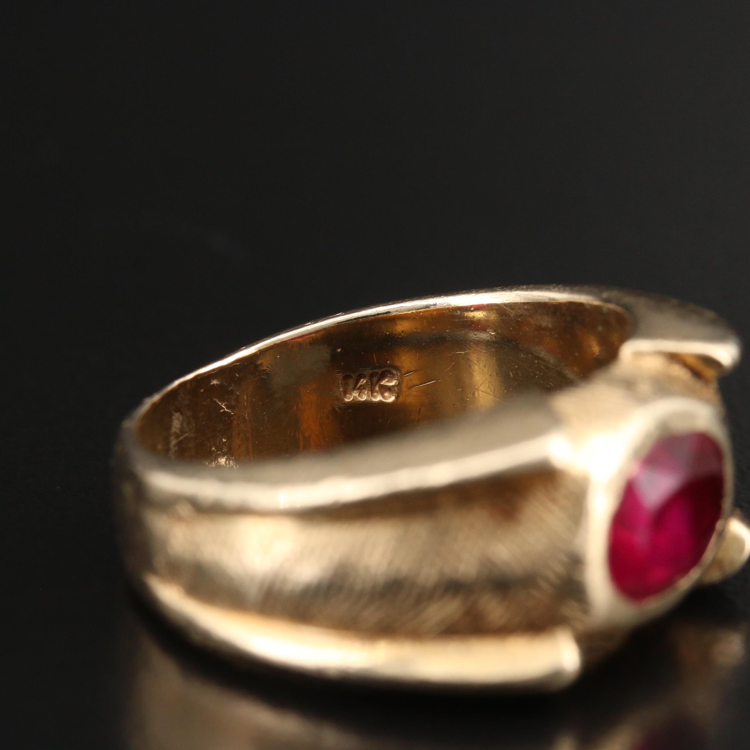 Vintage 14K Ruby Ring with Florentine Finish