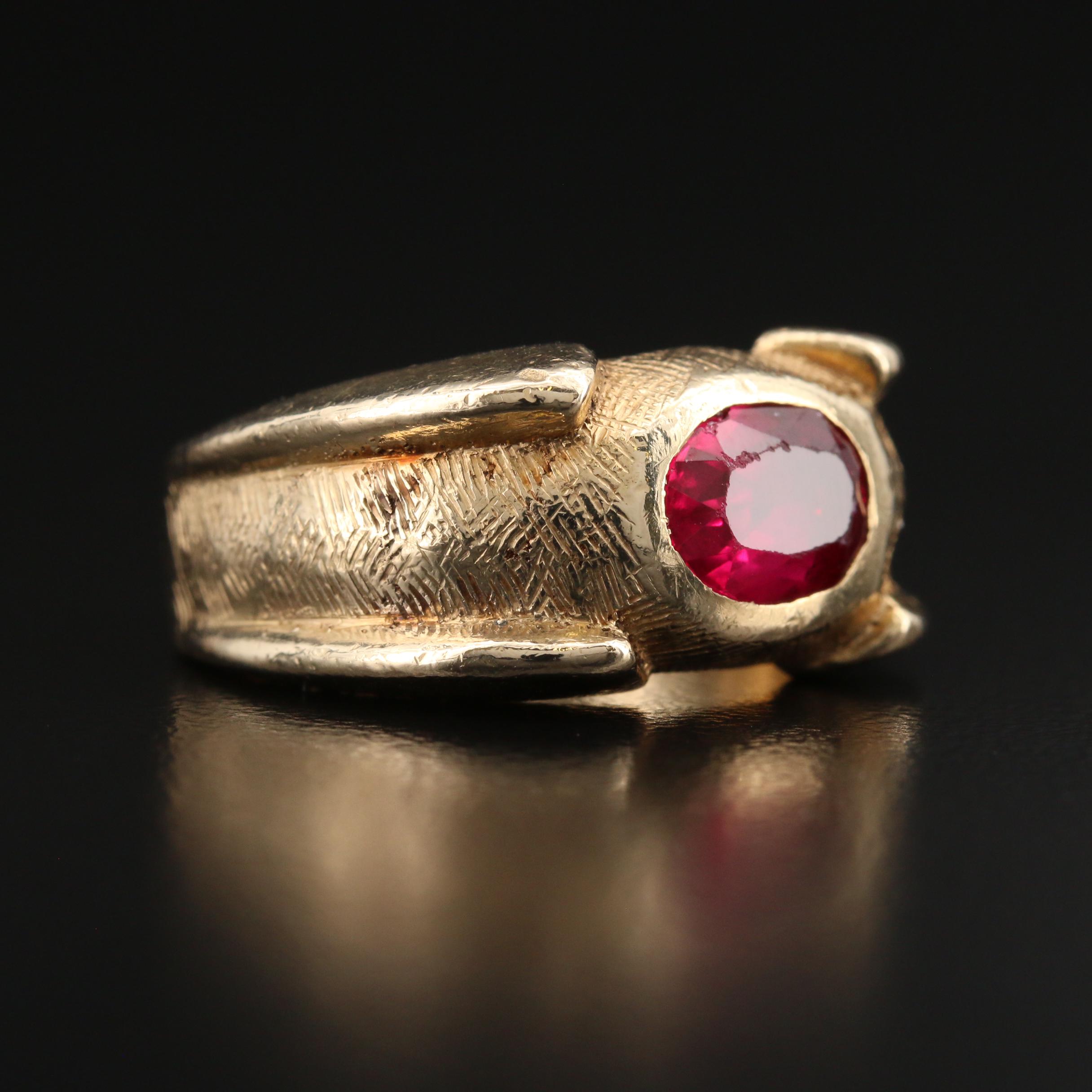 Vintage 14K Ruby Ring with Florentine Finish
