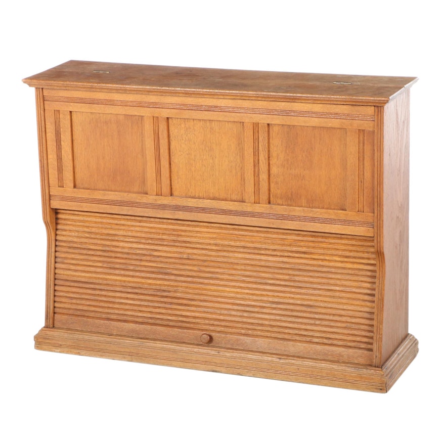 American Oak Tambour Front Desktop Cabinet, Early 20th Century