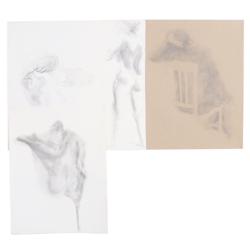 John Tuska Figure Study Graphite Drawings, Late 20th Century