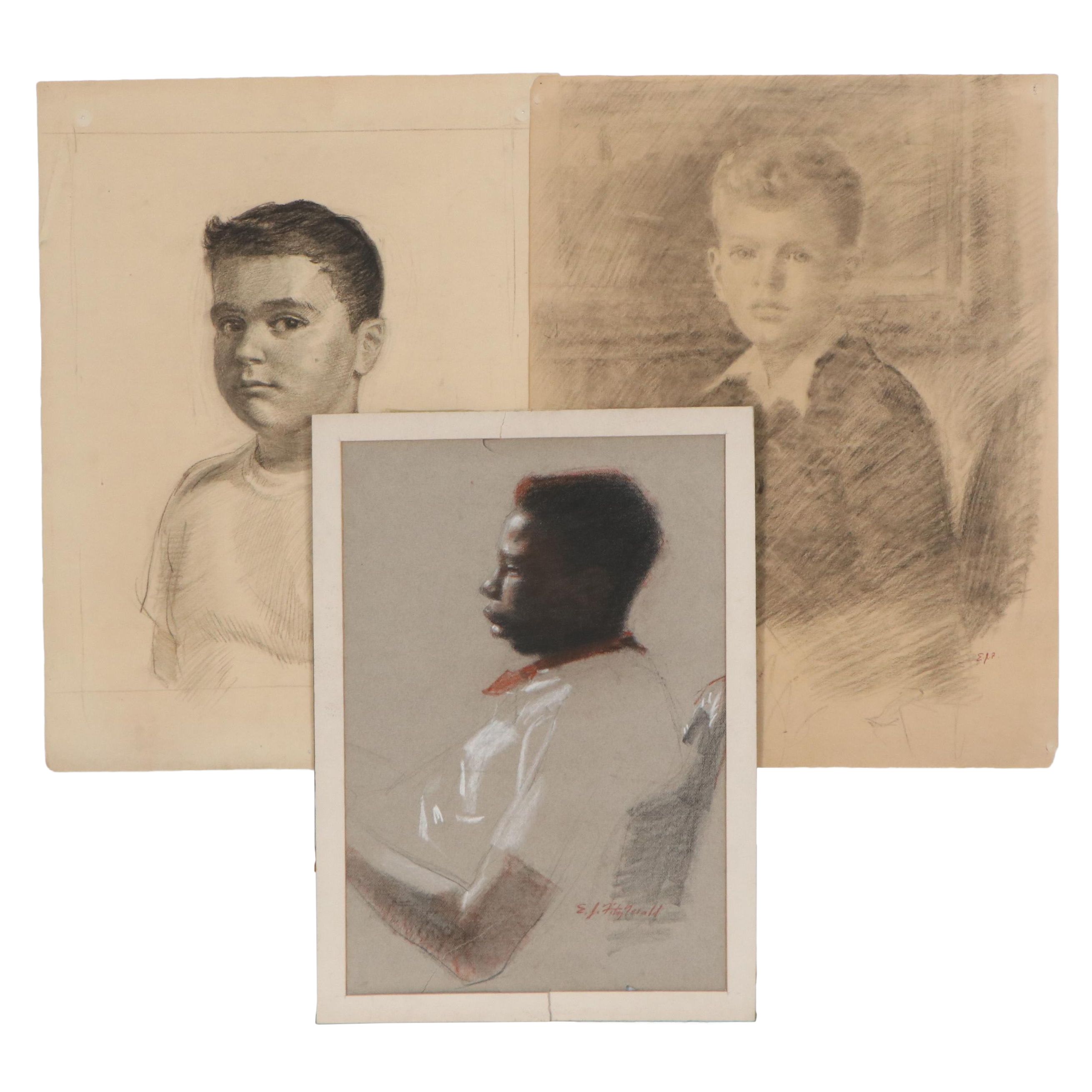 Edmond James Fitzgerald Portrait Drawings, Mid-20th Century