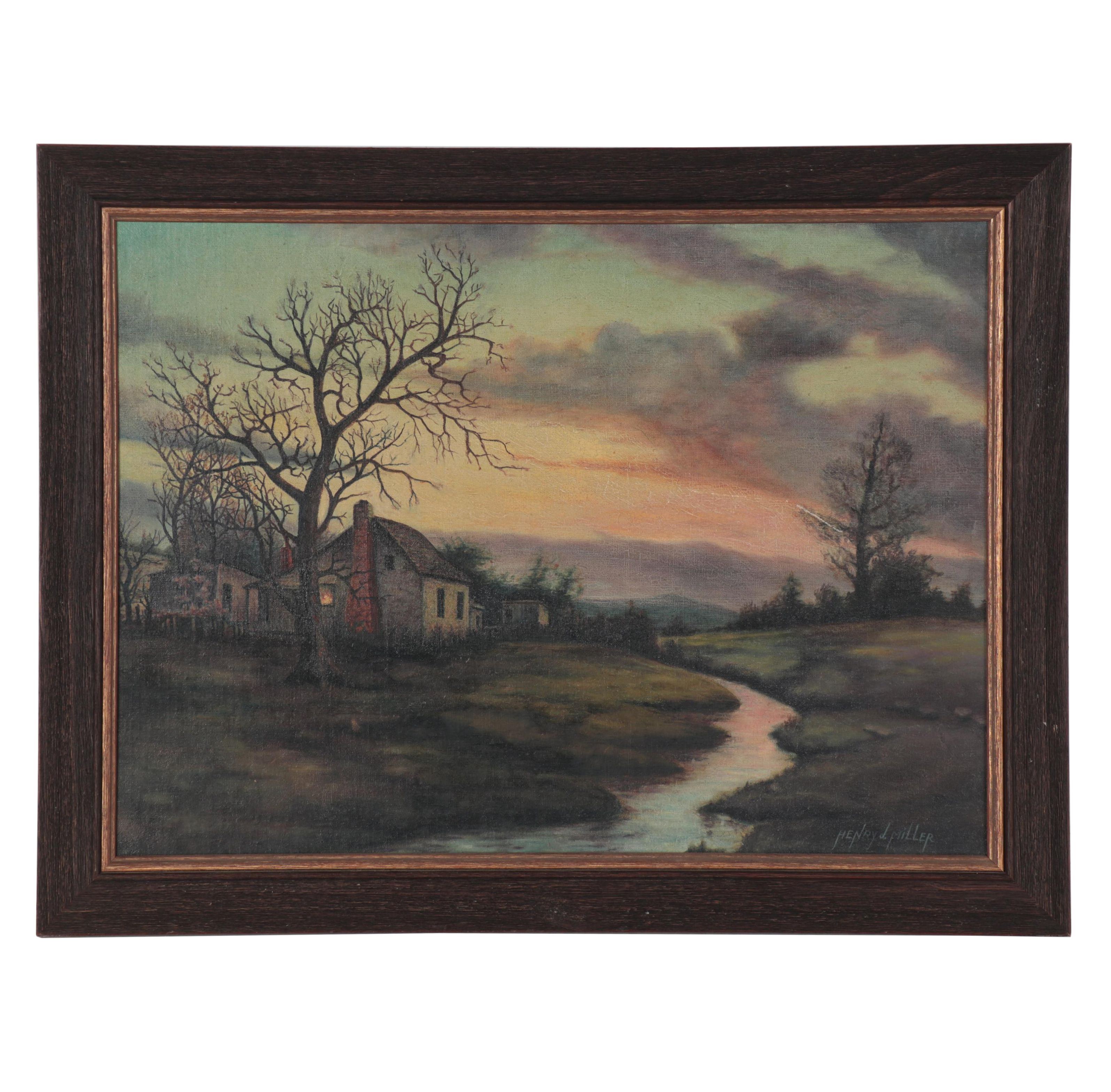 Henry J. Miller Rural Landscape Oil Painting