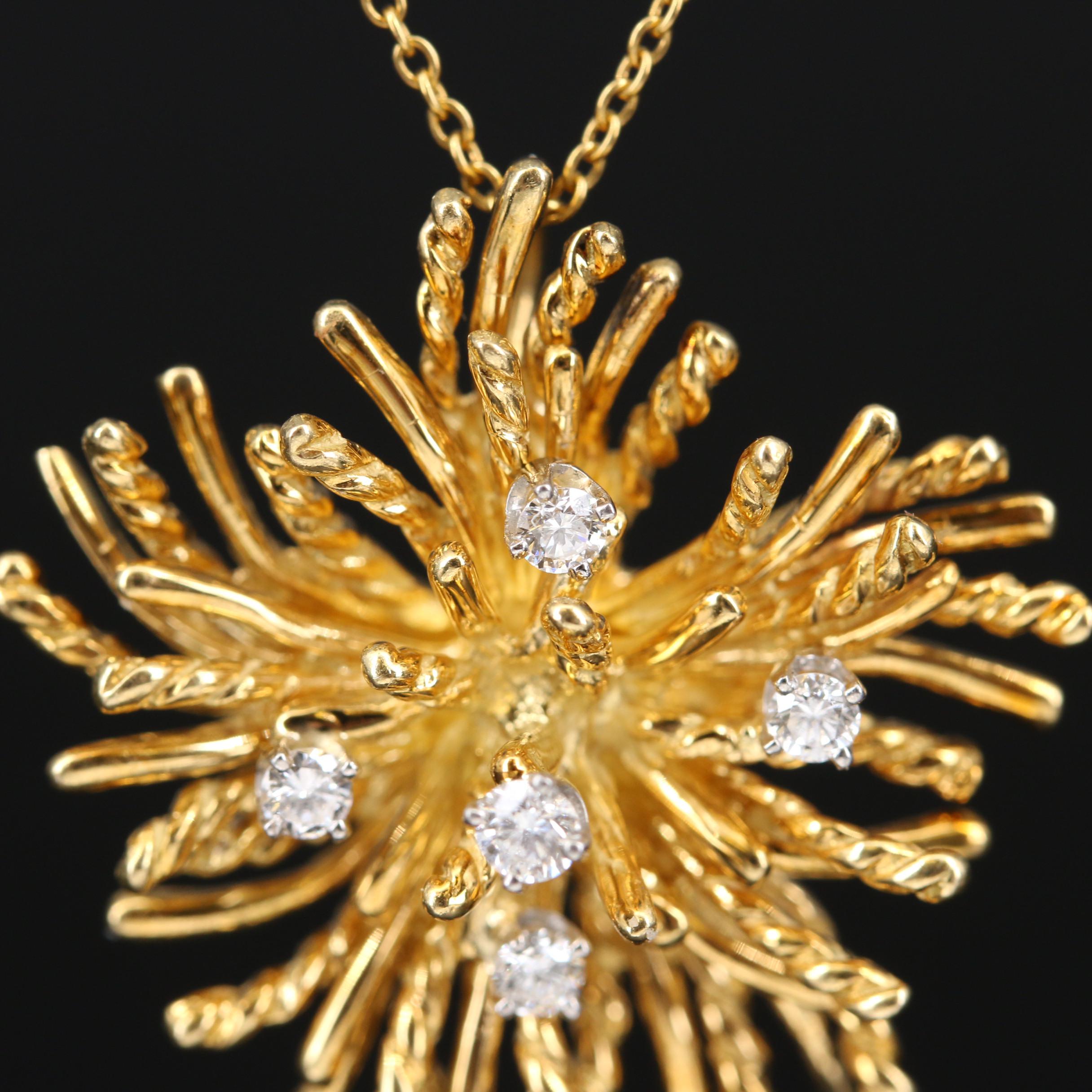 Vintage Tiffany & Co. 18K Diamond Anemone Pendant on Elsa Peretti Chain
