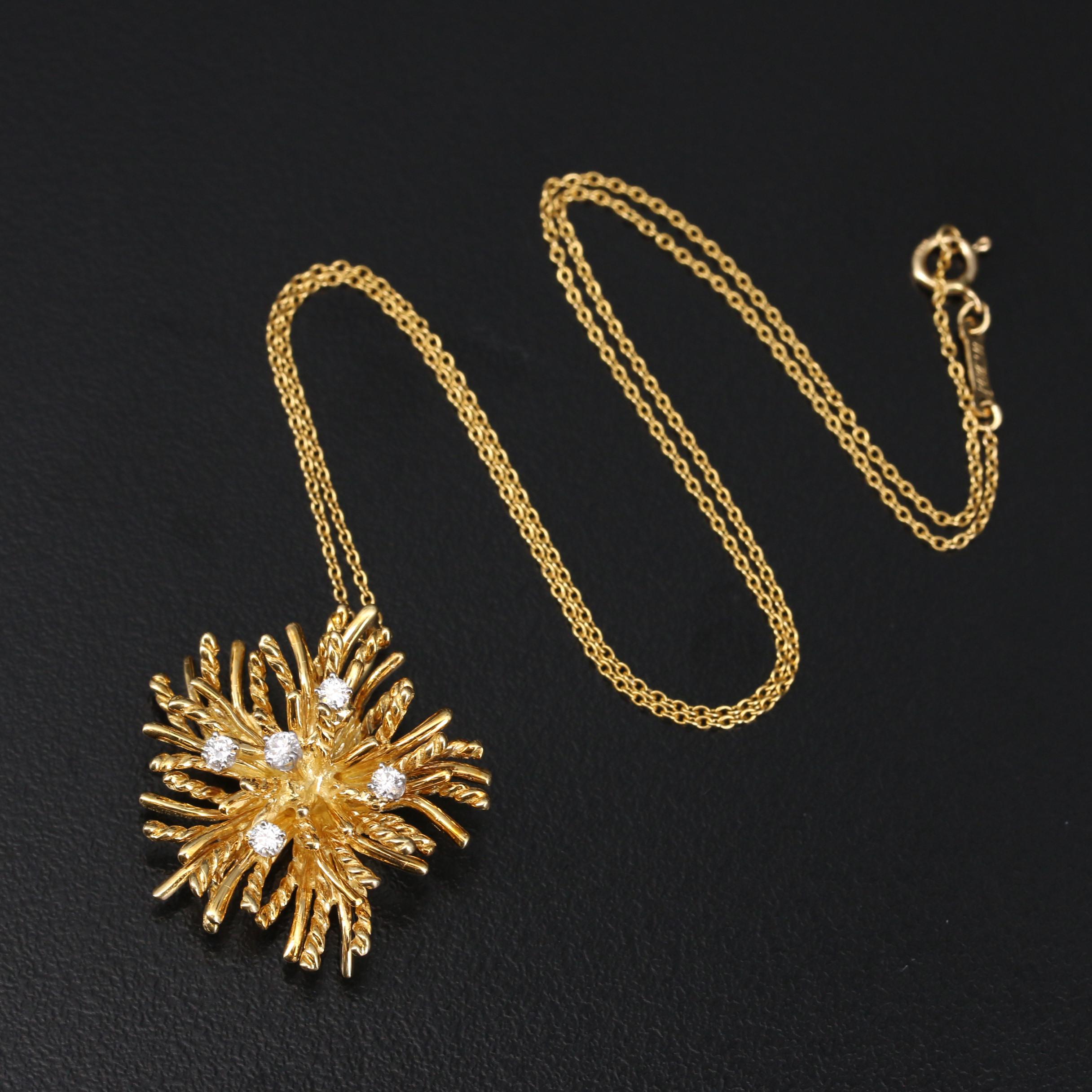 Vintage Tiffany & Co. 18K Diamond Anemone Pendant on Elsa Peretti Chain