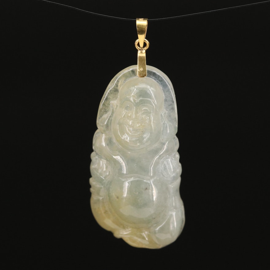 Asian 18K Carved Jadeite Buddhai Pendant