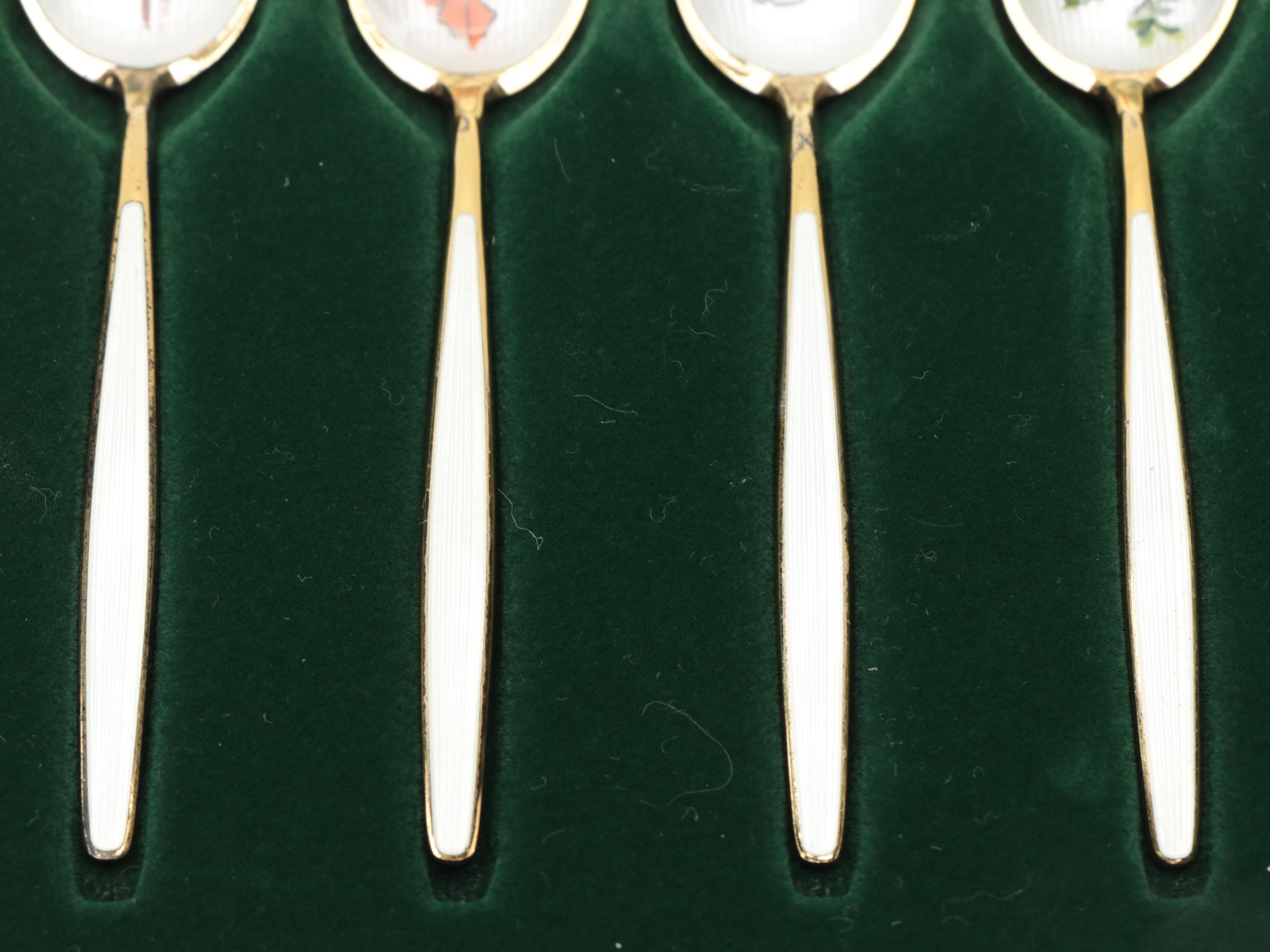 David-Anderson Sterling Silver Gold Washed Enamel Christmas Demitasse Spoon Sets