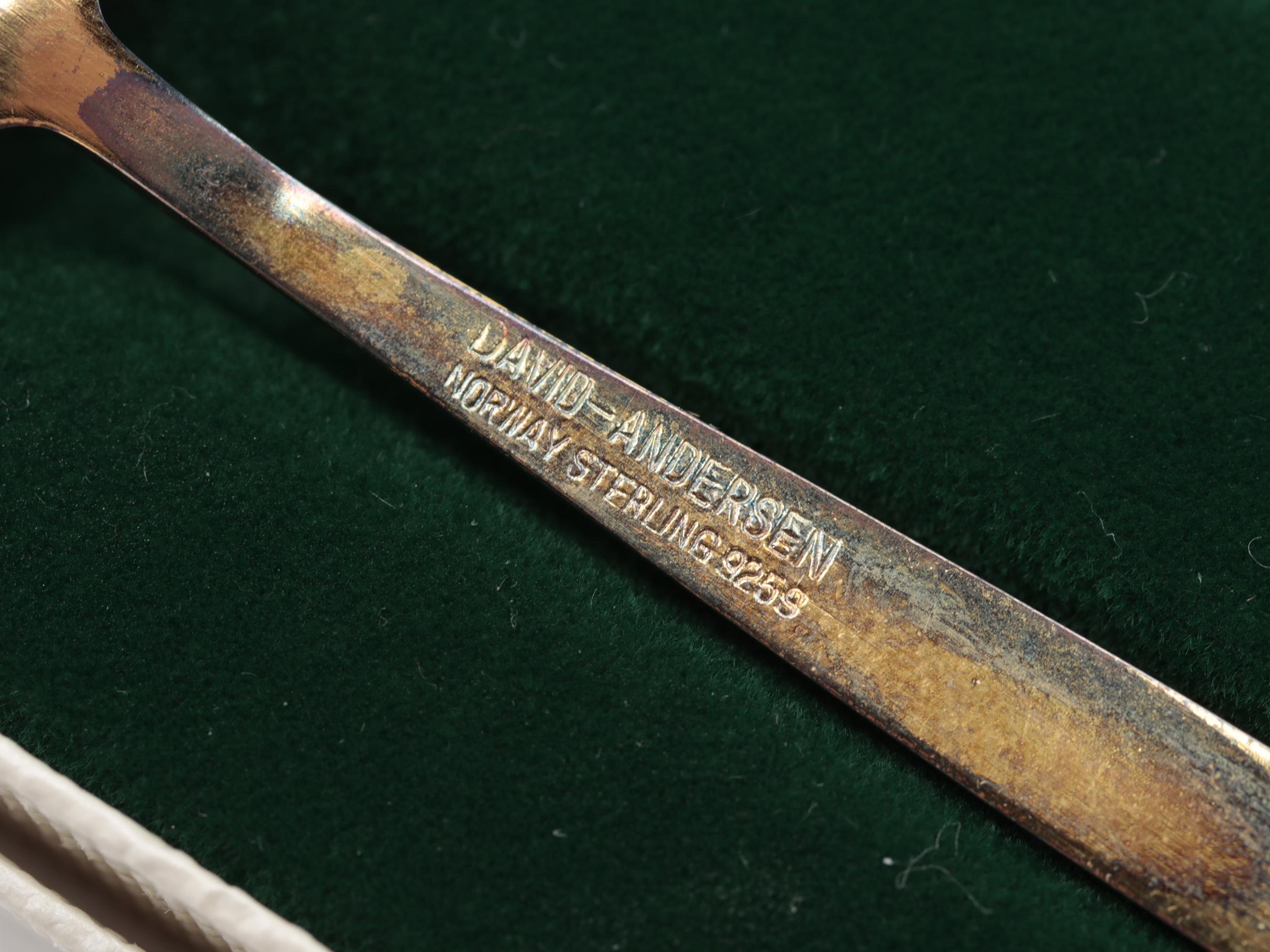 David-Anderson Sterling Silver Gold Washed Enamel Christmas Demitasse Spoon Sets