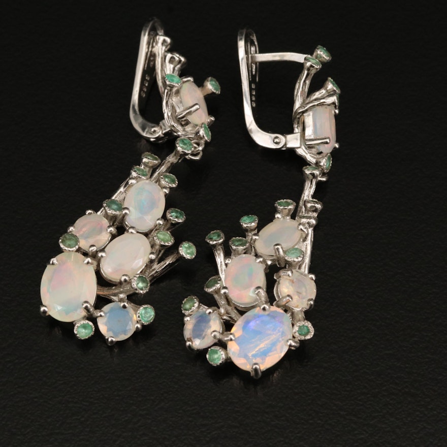 Sterling Opal and Emerald Biomorphic Earrings