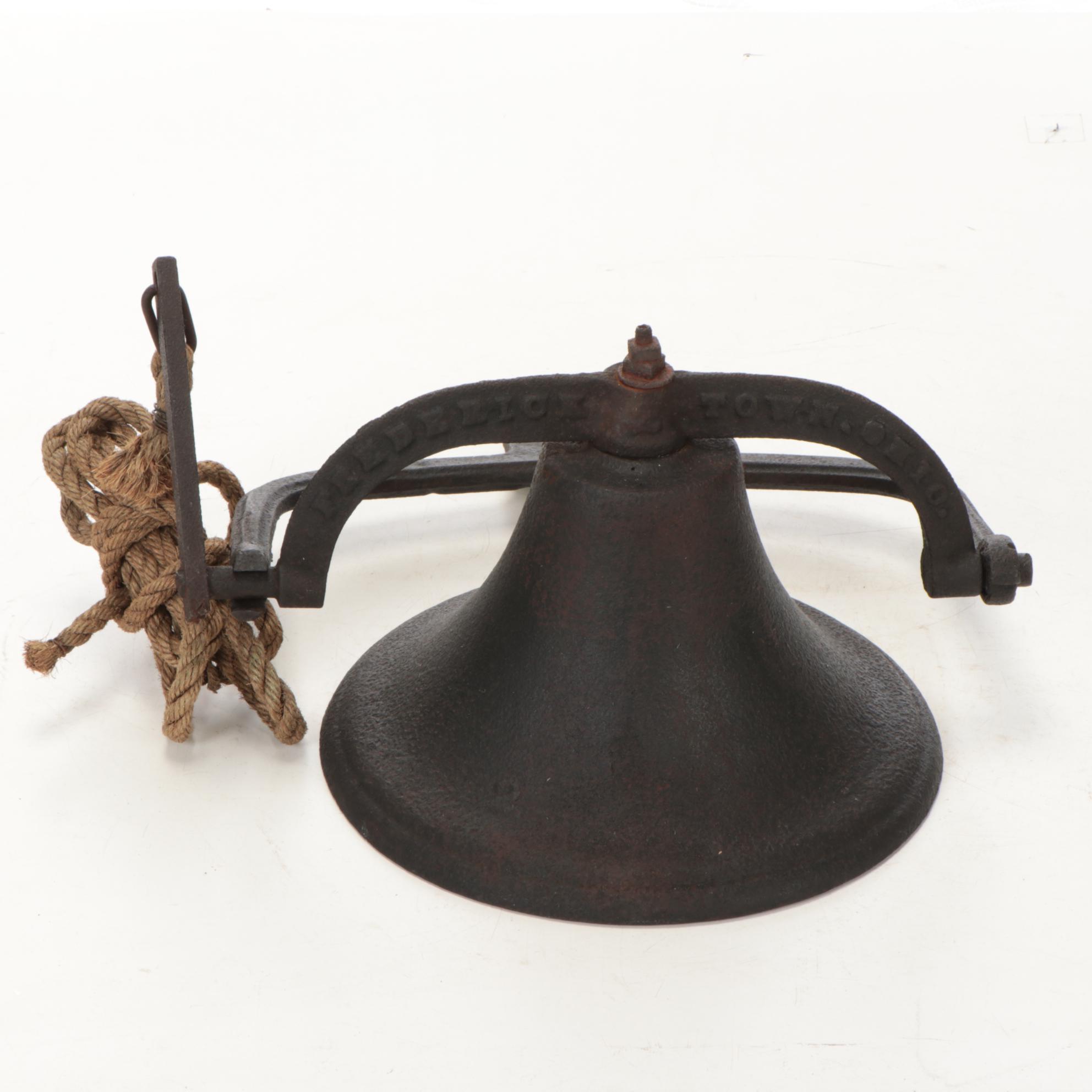 Fredericktown Bell Company Cast Iron Bell with Rope Pull, Late 19th Century