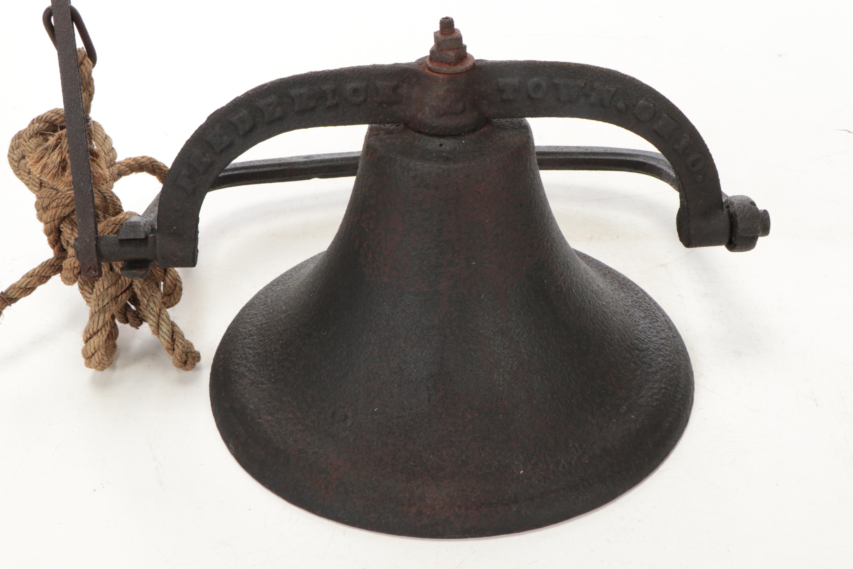 Fredericktown Bell Company Cast Iron Bell with Rope Pull, Late 19th Century