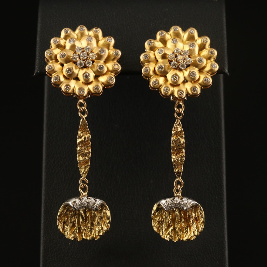 18K 1.19 CTW Diamond Floral Earrings