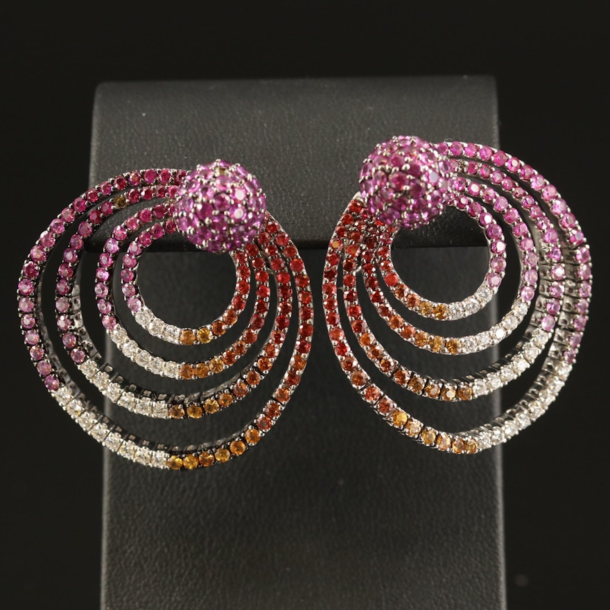 Butani 1.17 CTW Diamond, Sapphire and Ruby Spiral Earrings