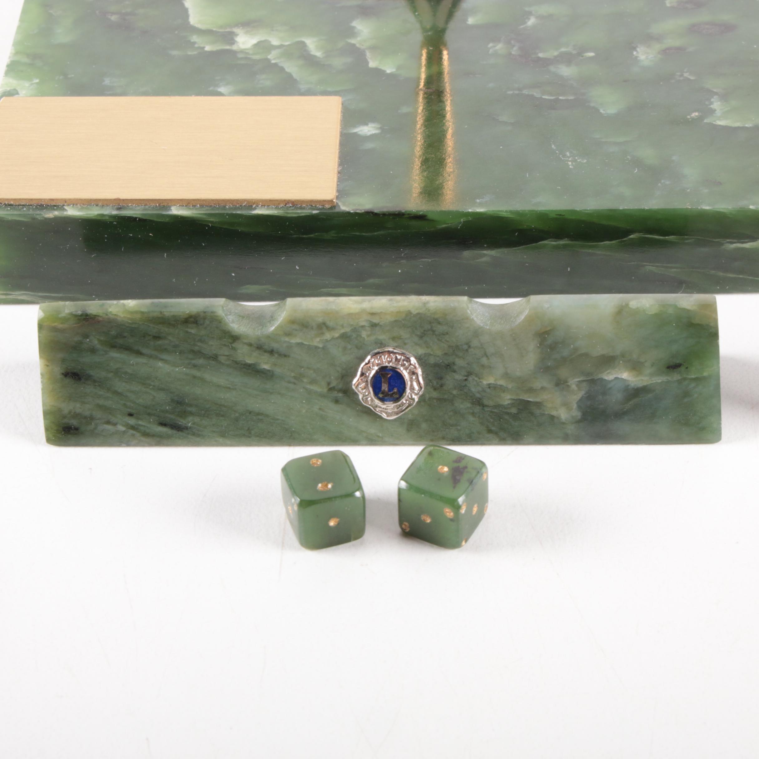 Nephrite Pen Holder with Other Craved Accessories, Late 20th Century