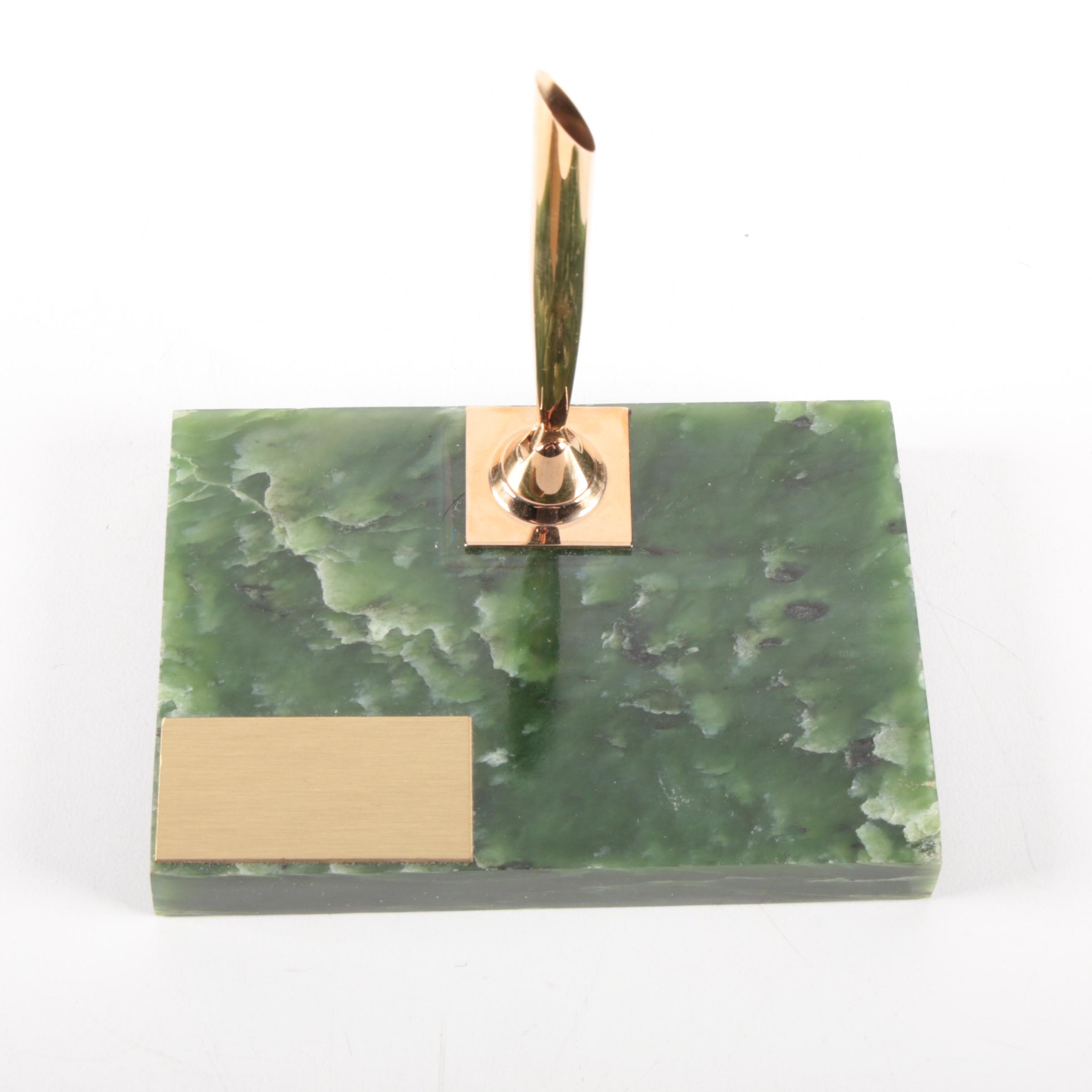 Nephrite Pen Holder with Other Craved Accessories, Late 20th Century