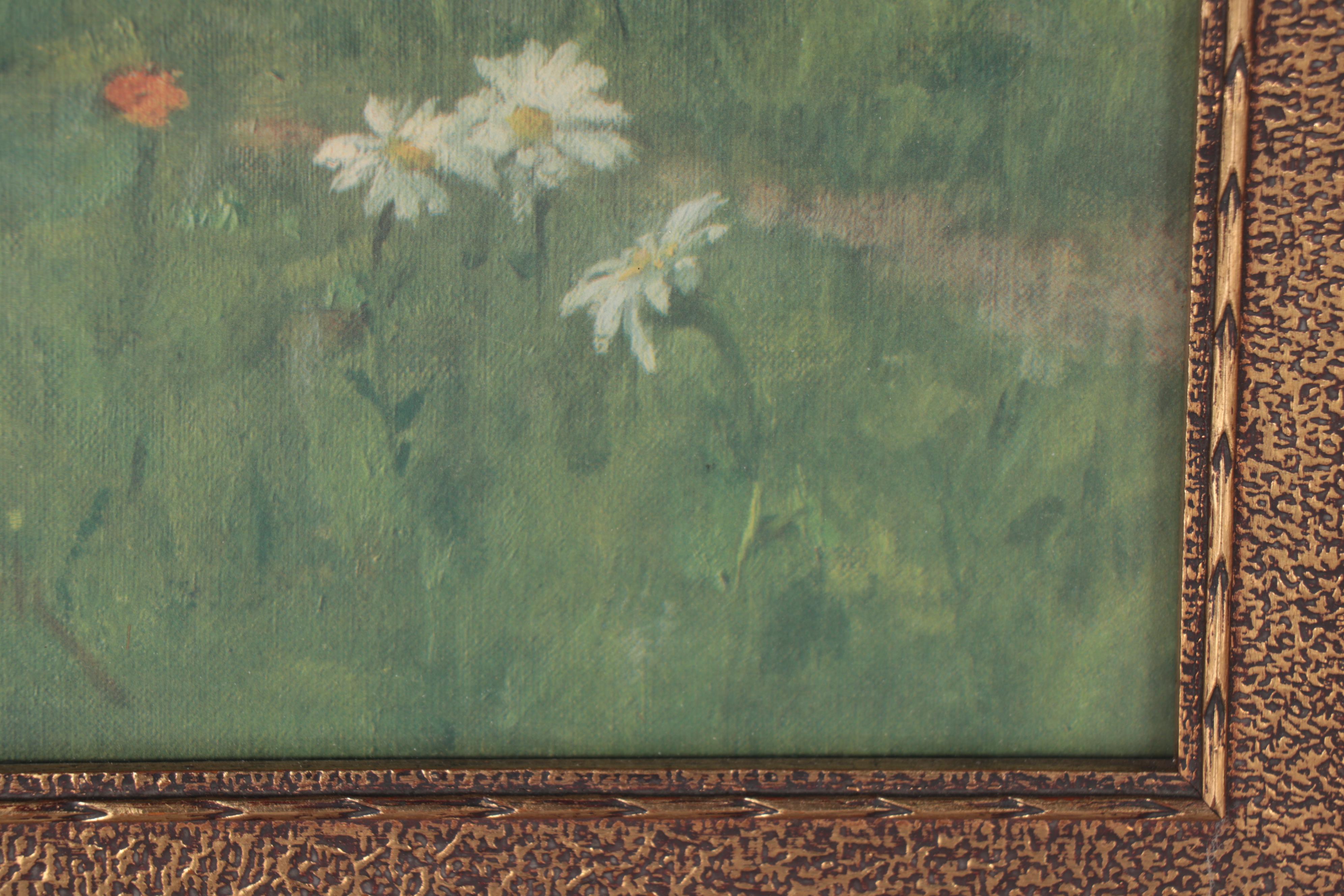 Color Collotype after Simon Glücklich of Young Child Picking Flowers