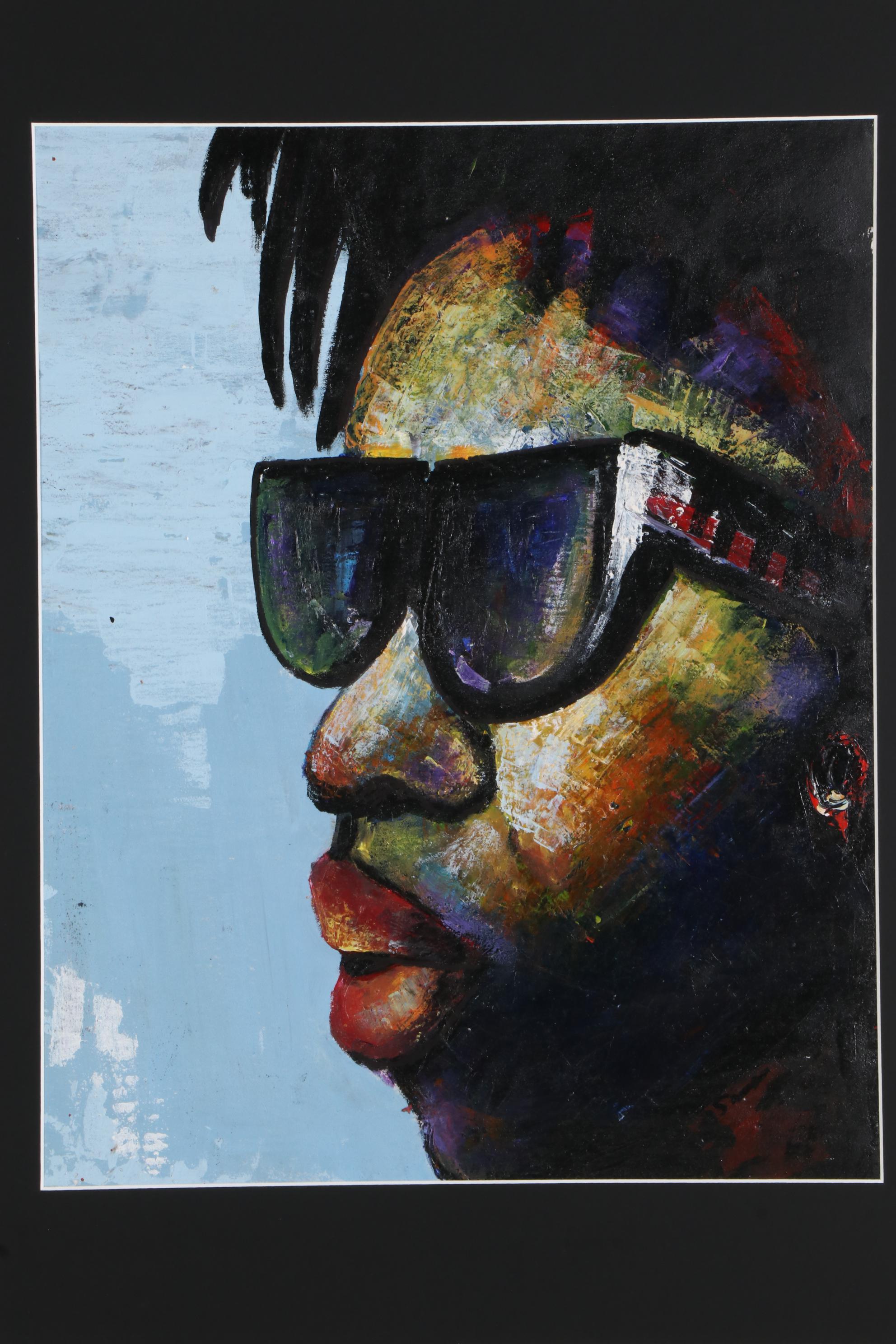 Samson Toba Oladosu Portrait Acrylic Painting of Figure in Sunglasses, 2020