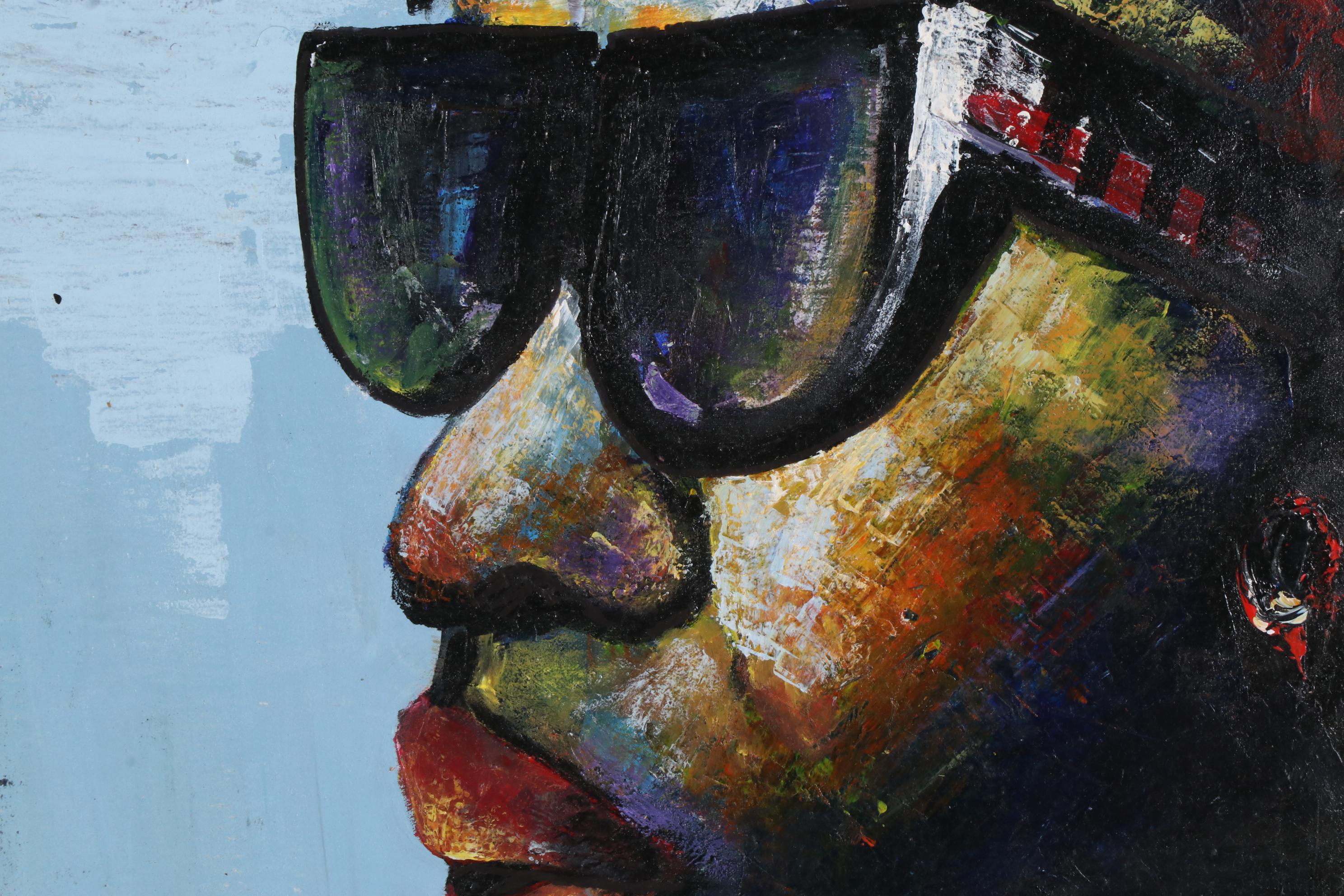 Samson Toba Oladosu Portrait Acrylic Painting of Figure in Sunglasses, 2020