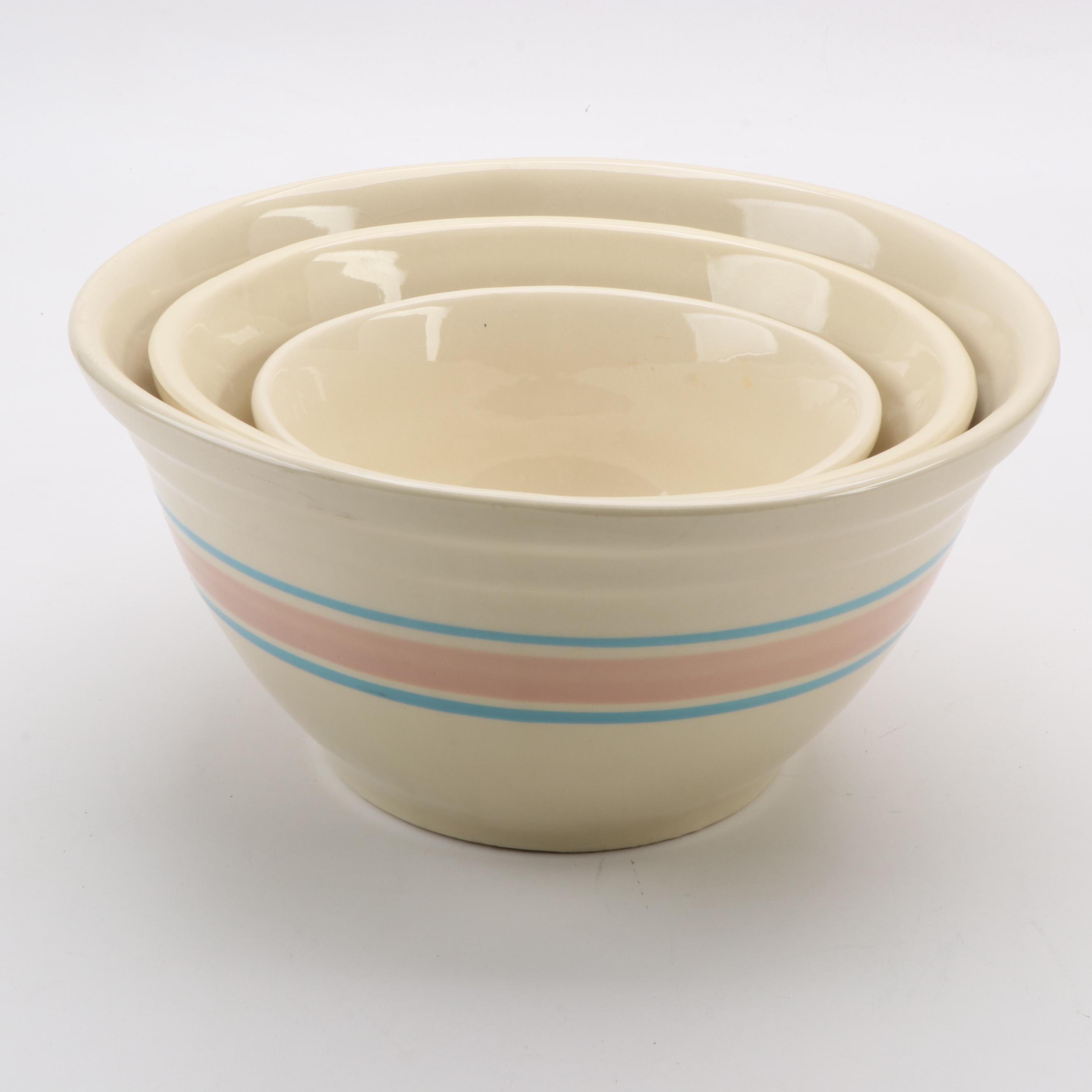 McCoy Pottery Pink and Blue Stripe Mixing Bowls