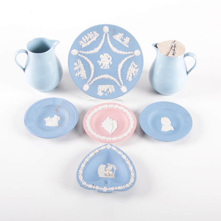 Wedgwood Syrup Pitchers with Lavender and Pink Jasperware