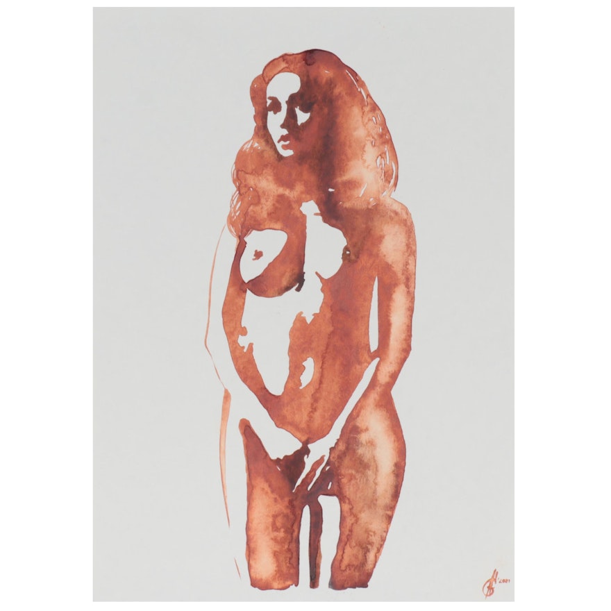 Alyona Glushchenko Watercolor Painting of Female Nude