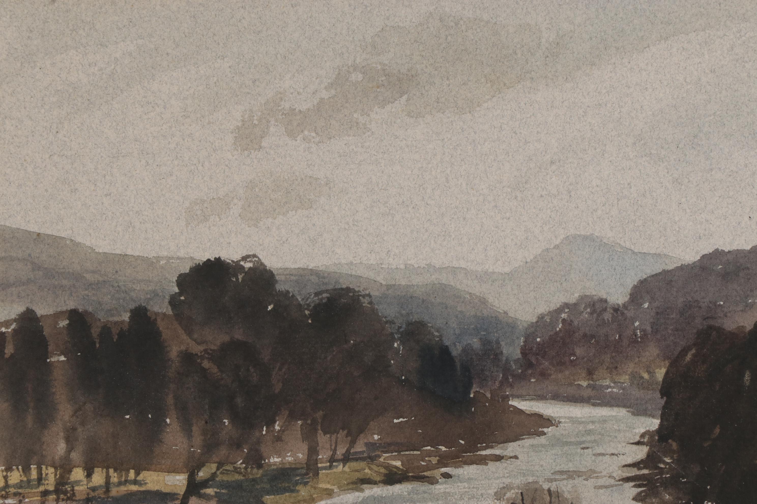 James Fletcher-Watson Watercolor Painting "The Wye New Abernant," 1970