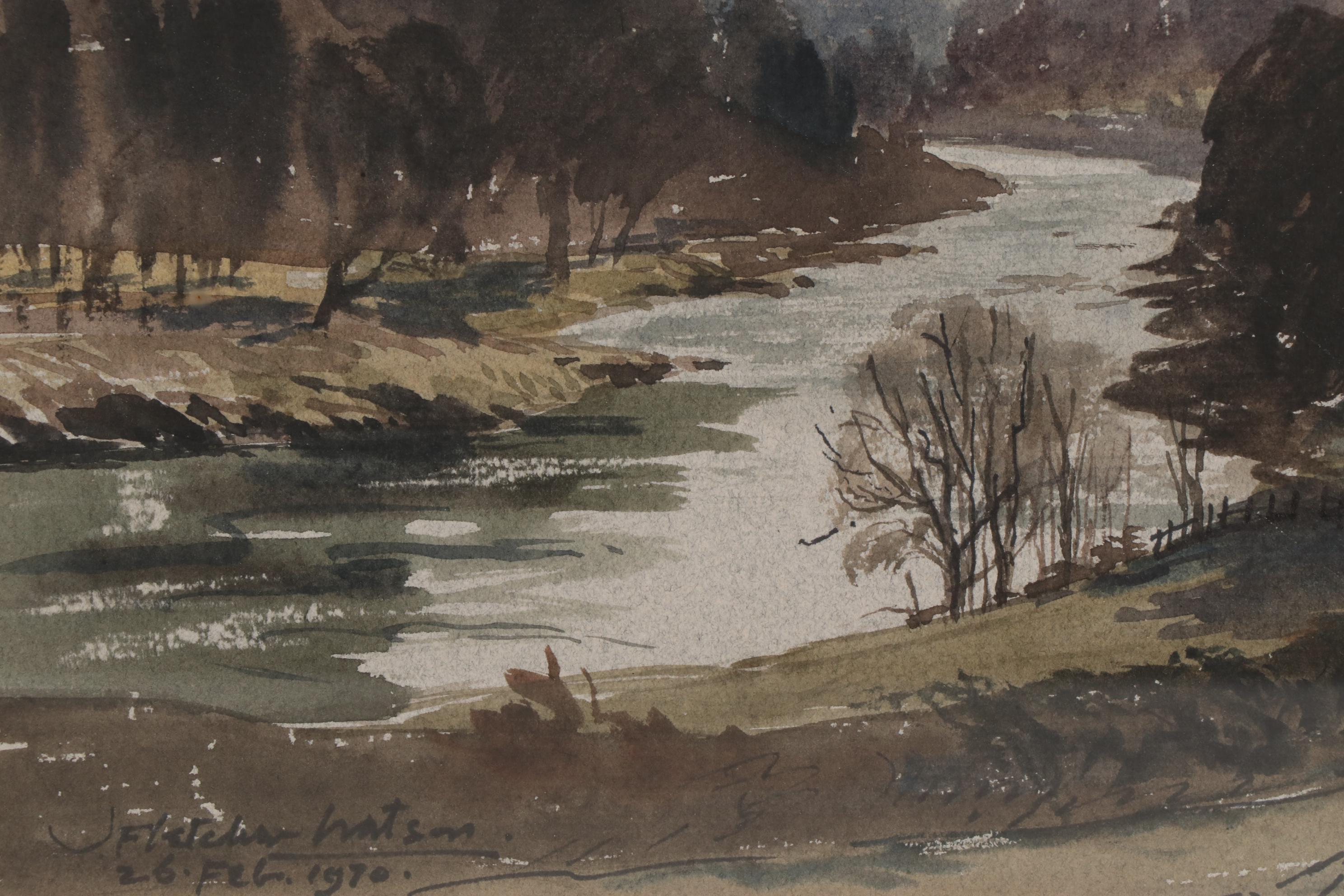 James Fletcher-Watson Watercolor Painting "The Wye New Abernant," 1970