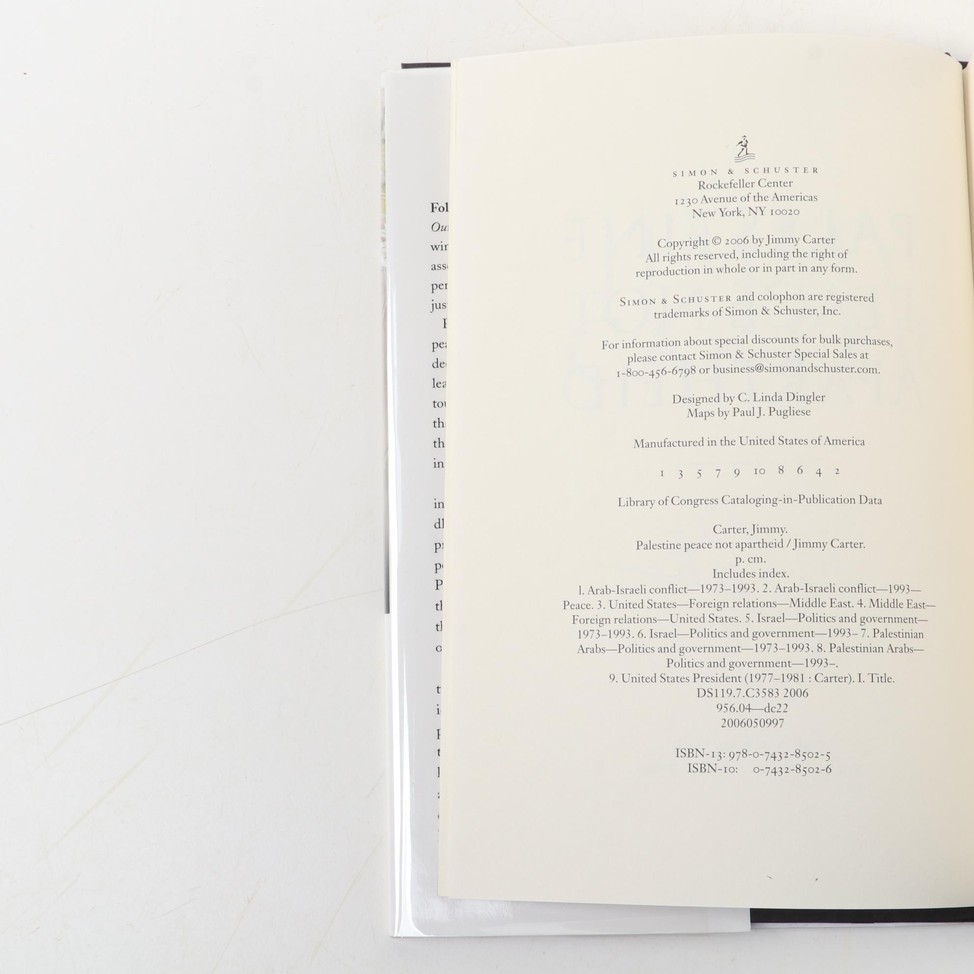 First Edition "Palestine: Peace not Apartheid" Signed by Jimmy Carter