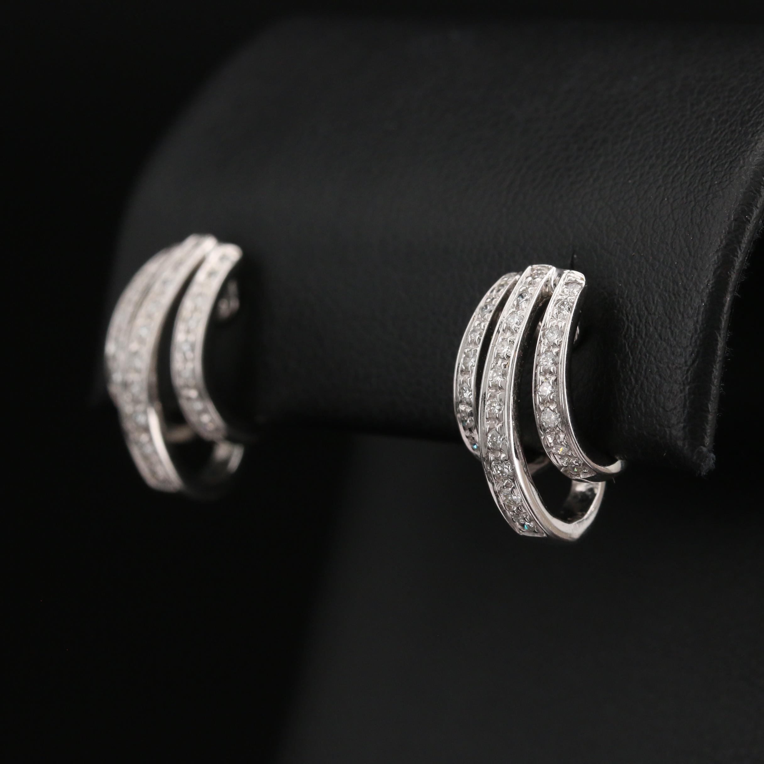 18K Diamond Multi-Row J Hoop Earrings