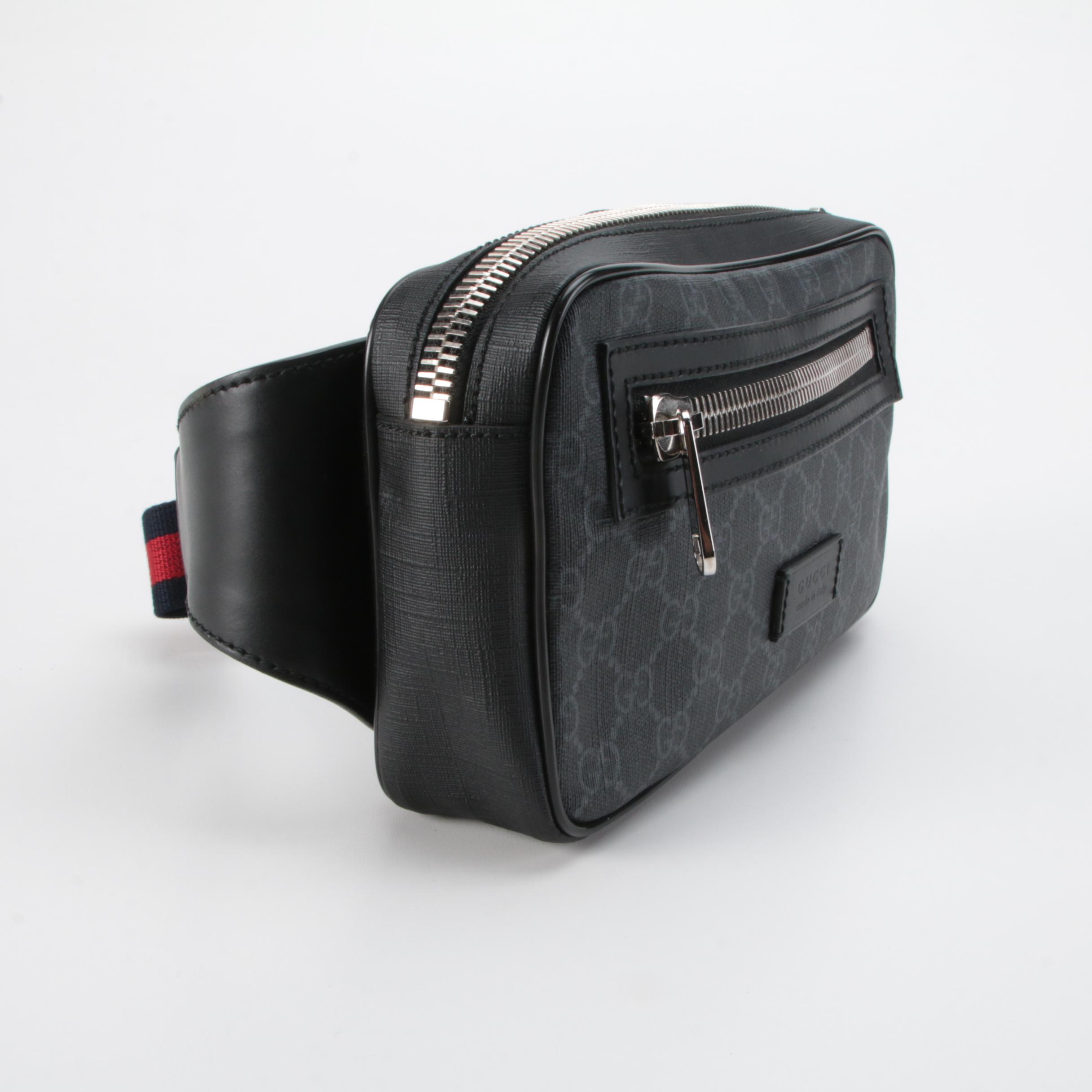 Gucci Belt Bag in Black GG Supreme Coated Canvas with Web Strap