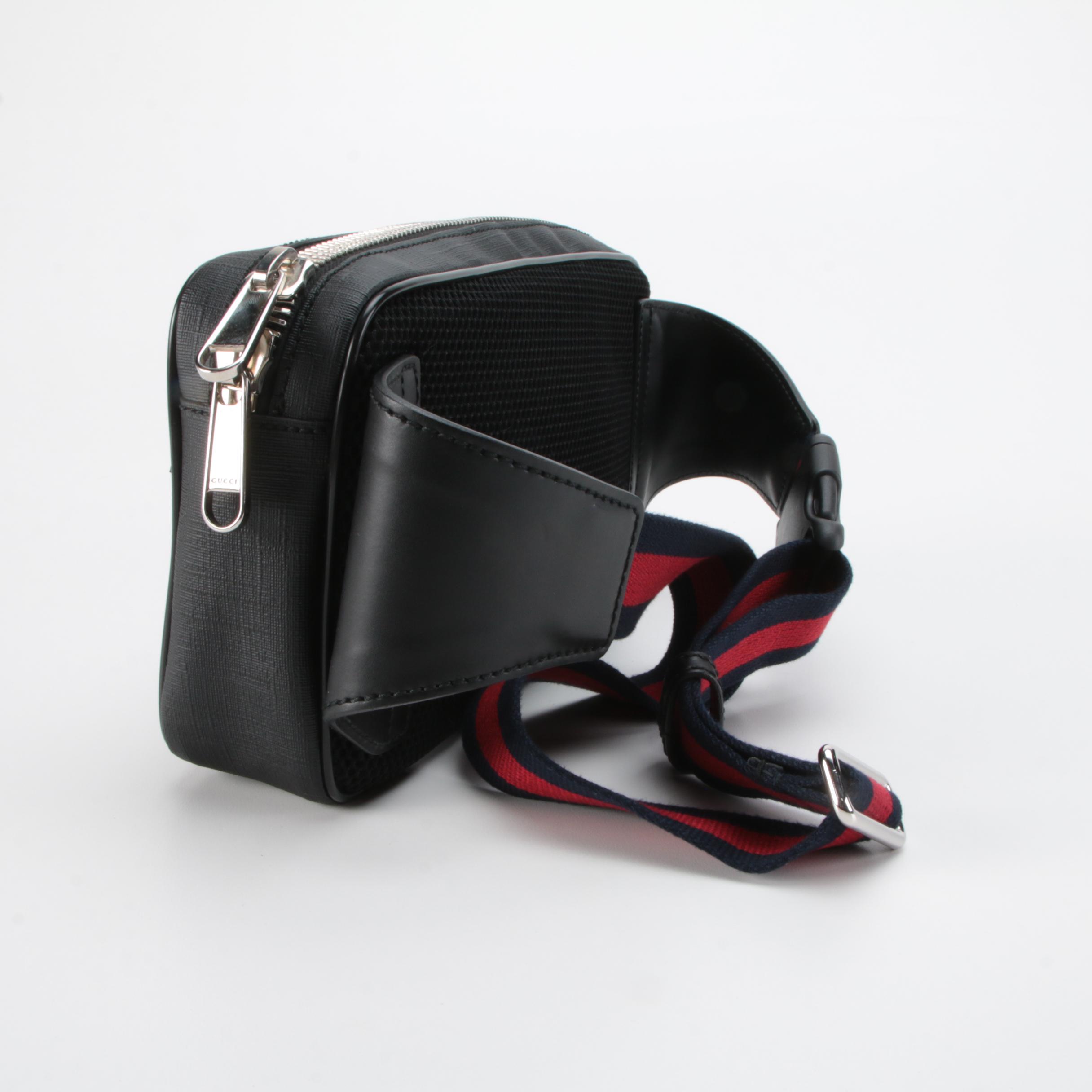 Gucci Belt Bag in Black GG Supreme Coated Canvas with Web Strap