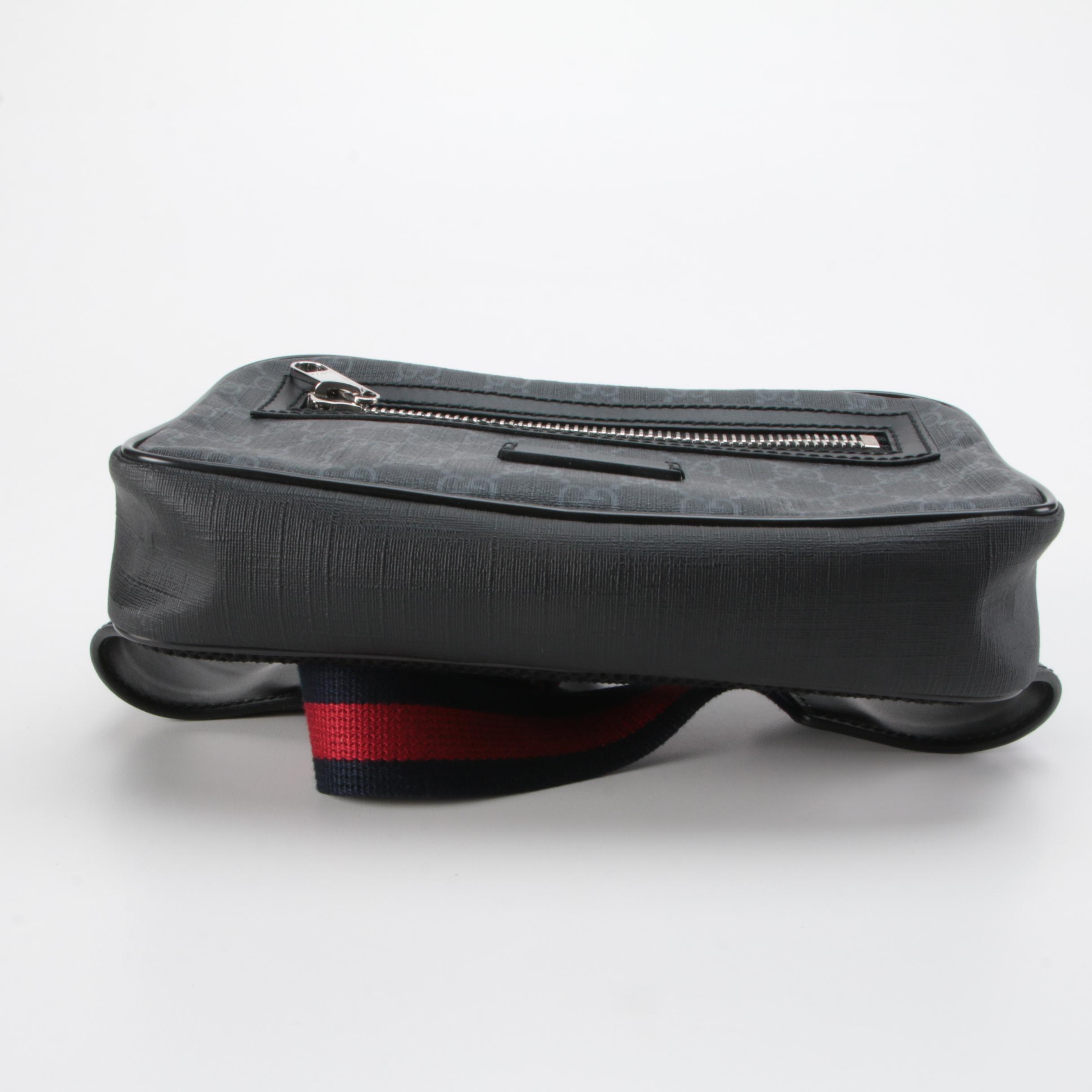 Gucci Belt Bag in Black GG Supreme Coated Canvas with Web Strap
