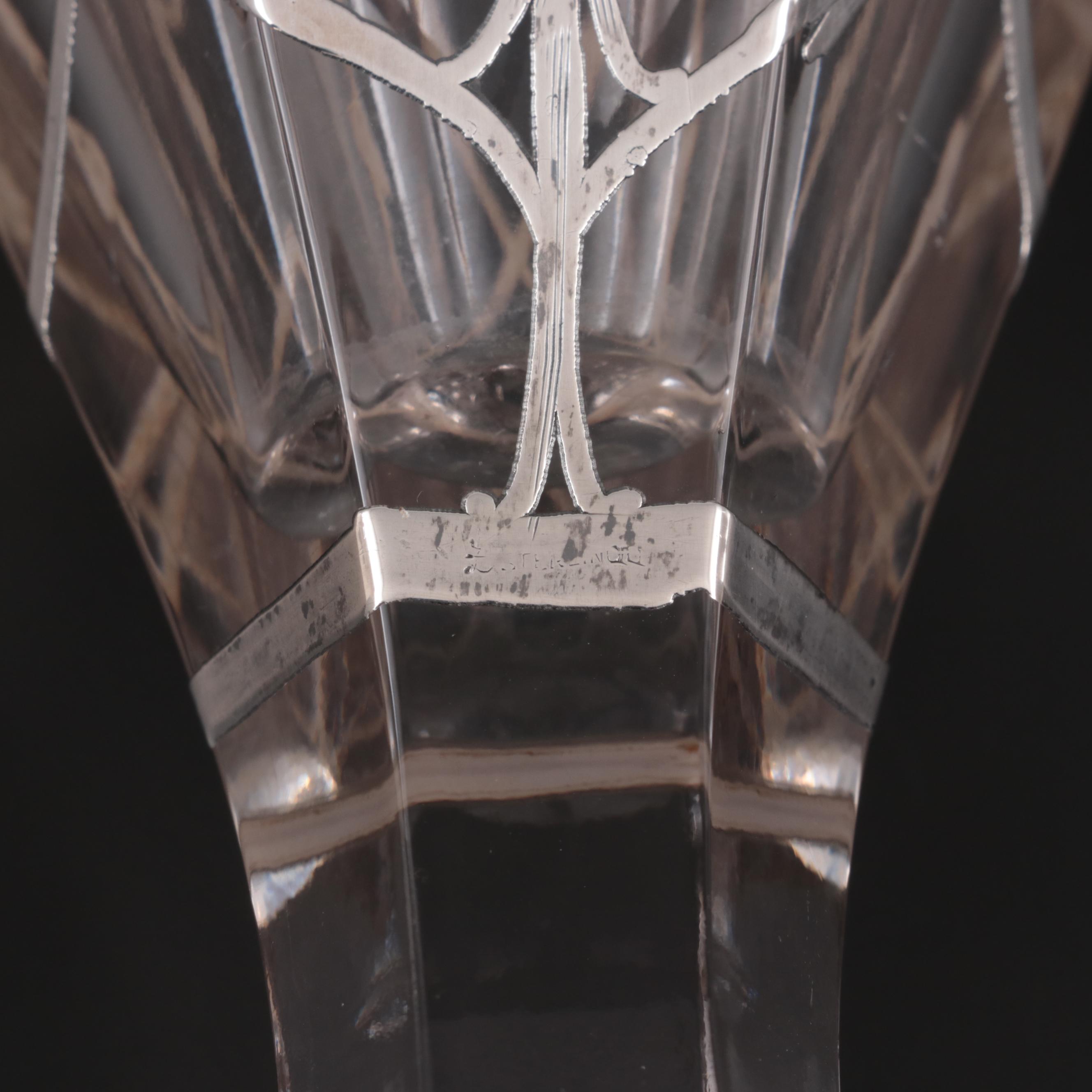 Art Nouveau Style Glass Vases with Sterling Silver Overlay