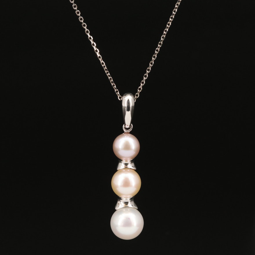 Iridesse Sterling Silver Graduated Pearl Pendant Necklace