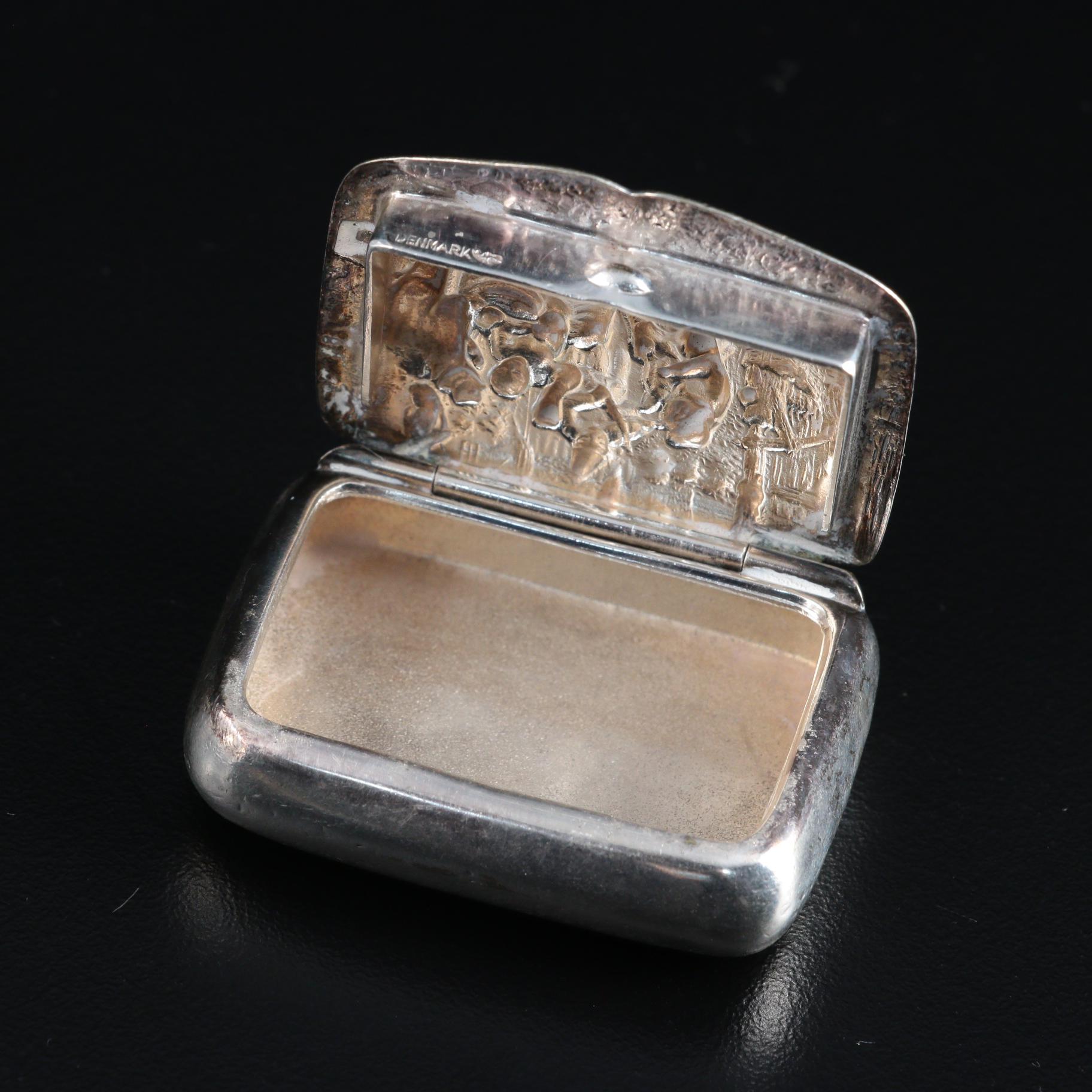 Hans Jensen Sterling Silver Repoussé Pill Box with Other Pill Boxes