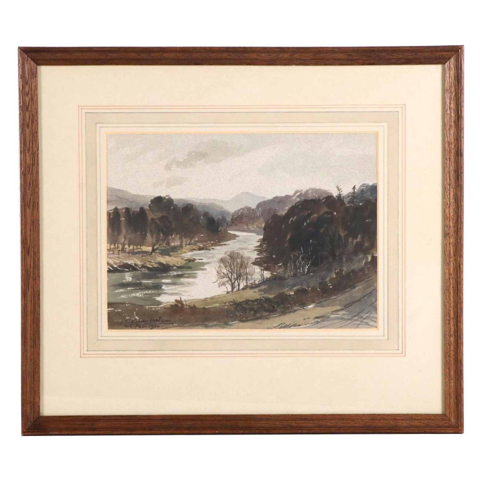 James Fletcher-Watson Watercolor Painting "The Wye New Abernant," 1970
