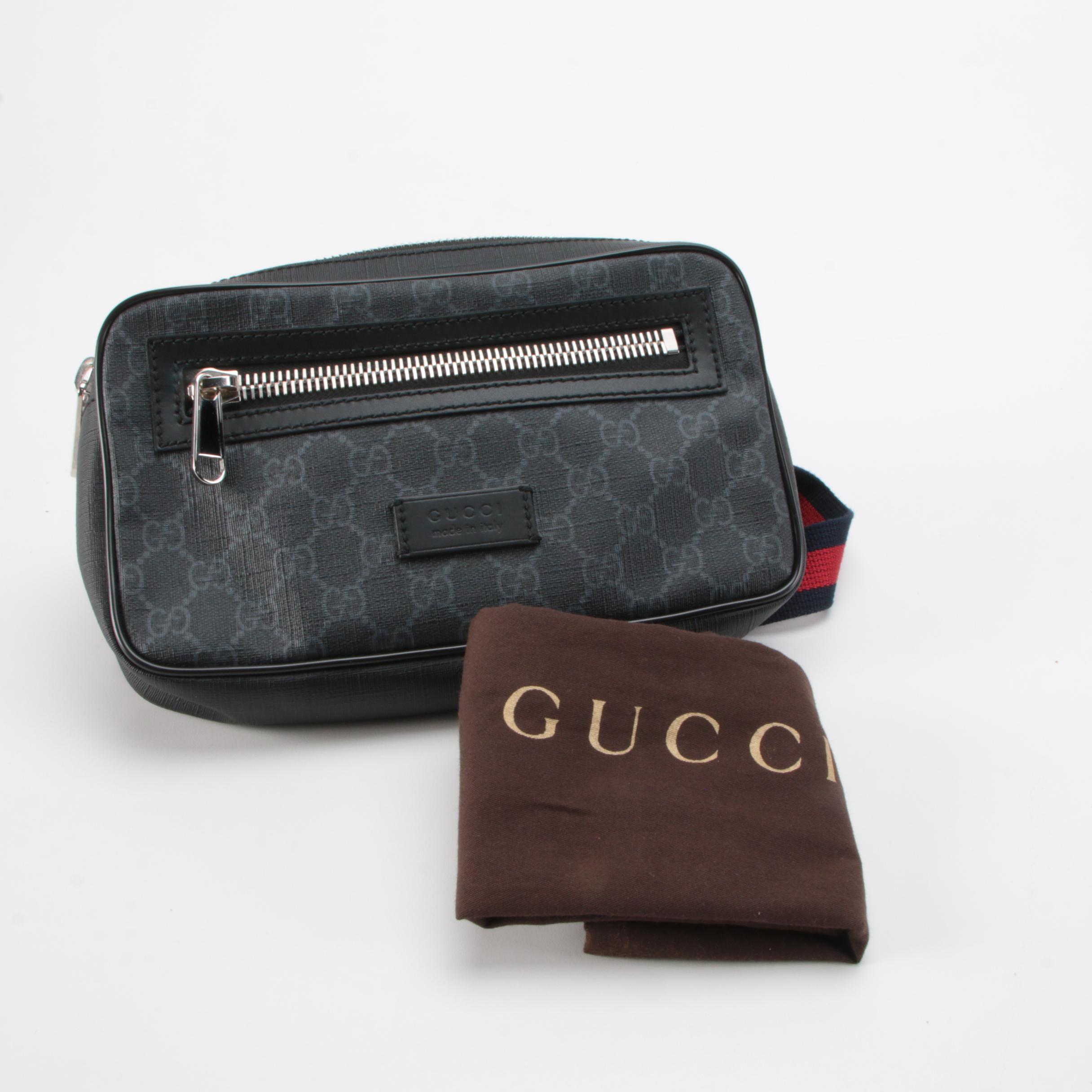 Gucci Belt Bag in Black GG Supreme Coated Canvas with Web Strap