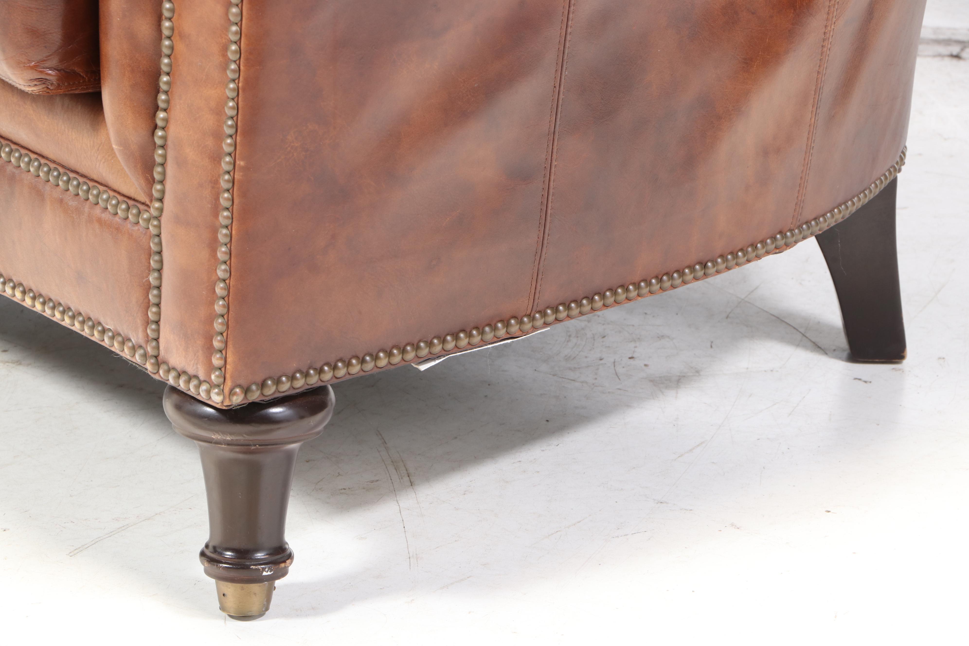 Ferguson Copeland "Surrey" Brass-Tacked Curved Leather Sofa
