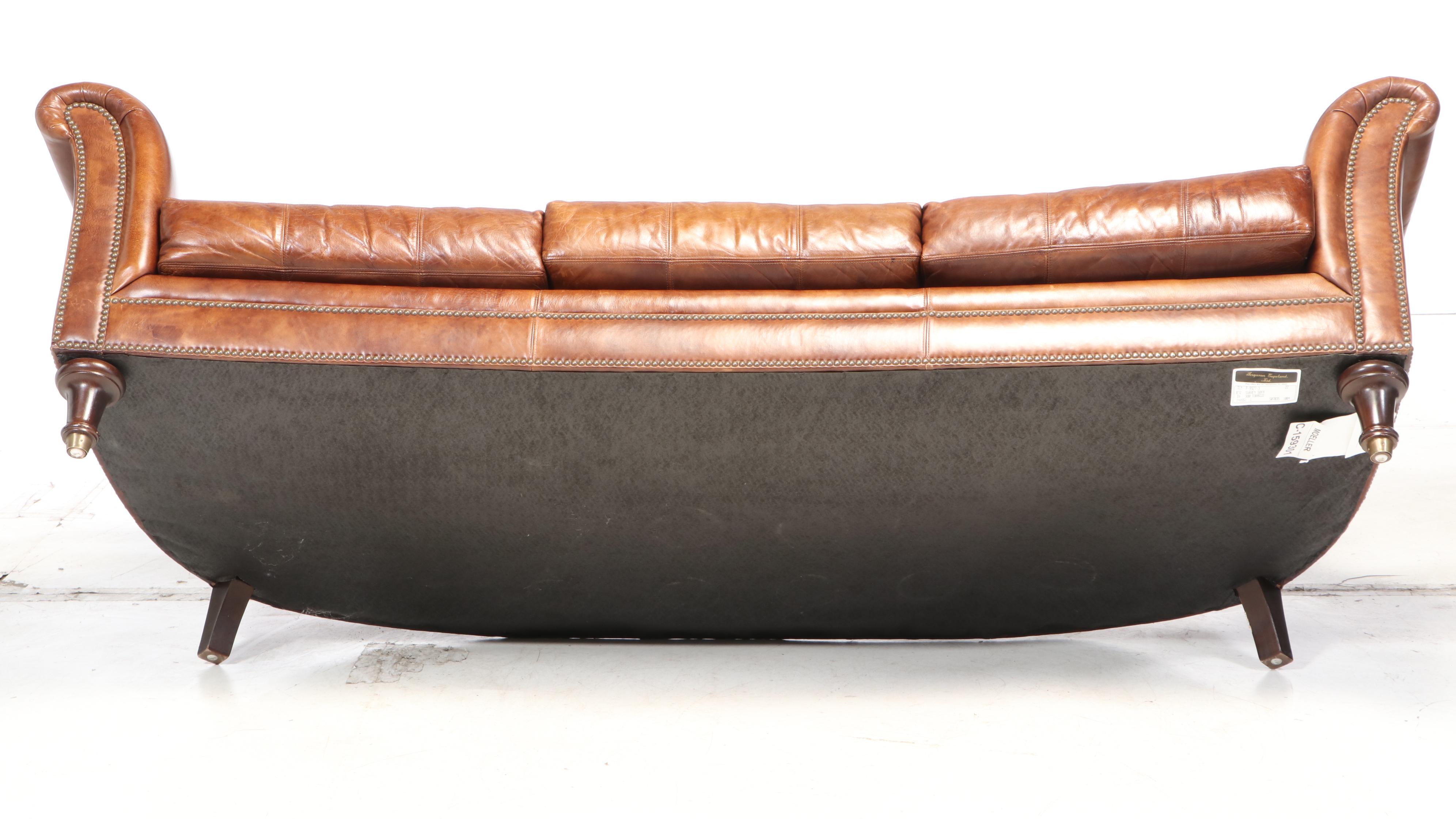 Ferguson Copeland "Surrey" Brass-Tacked Curved Leather Sofa