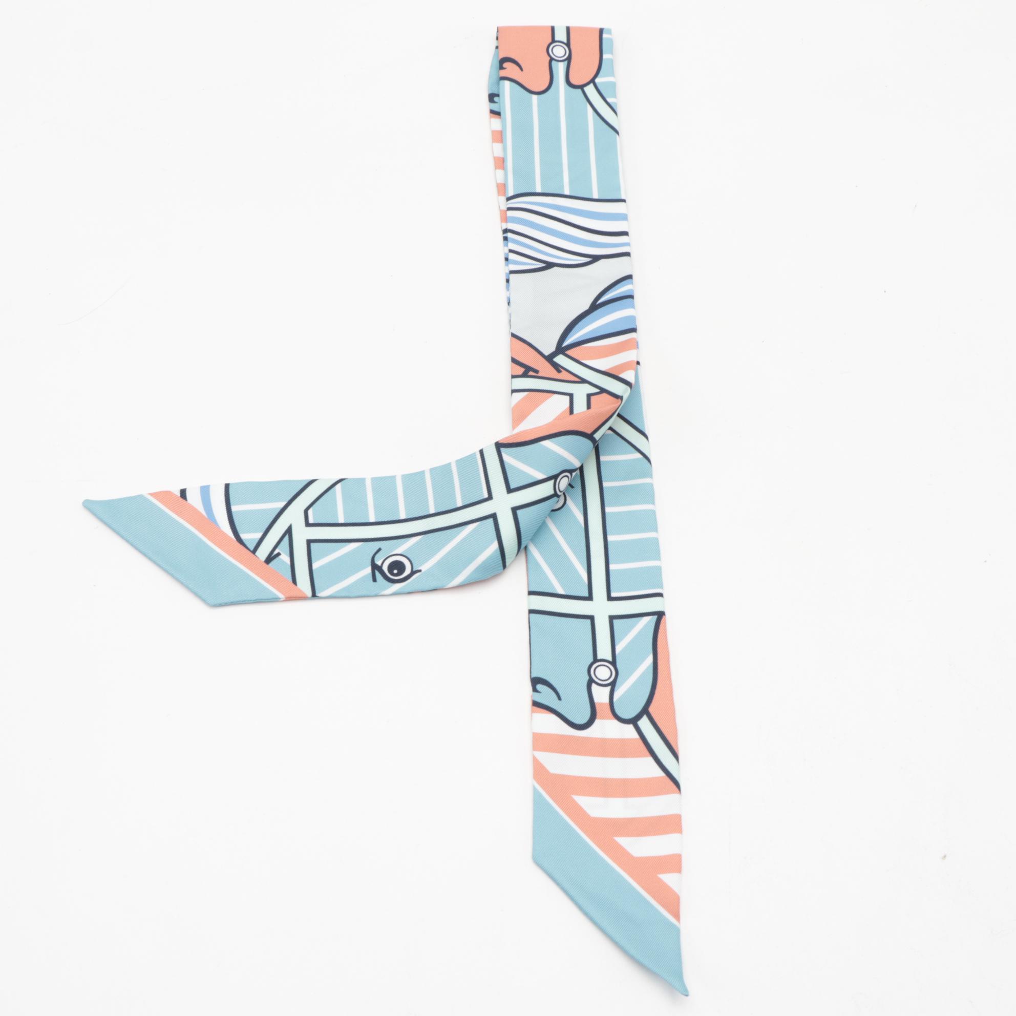 Hermès "Quadrige Bayadere" Silk Twilly Scarf with Box