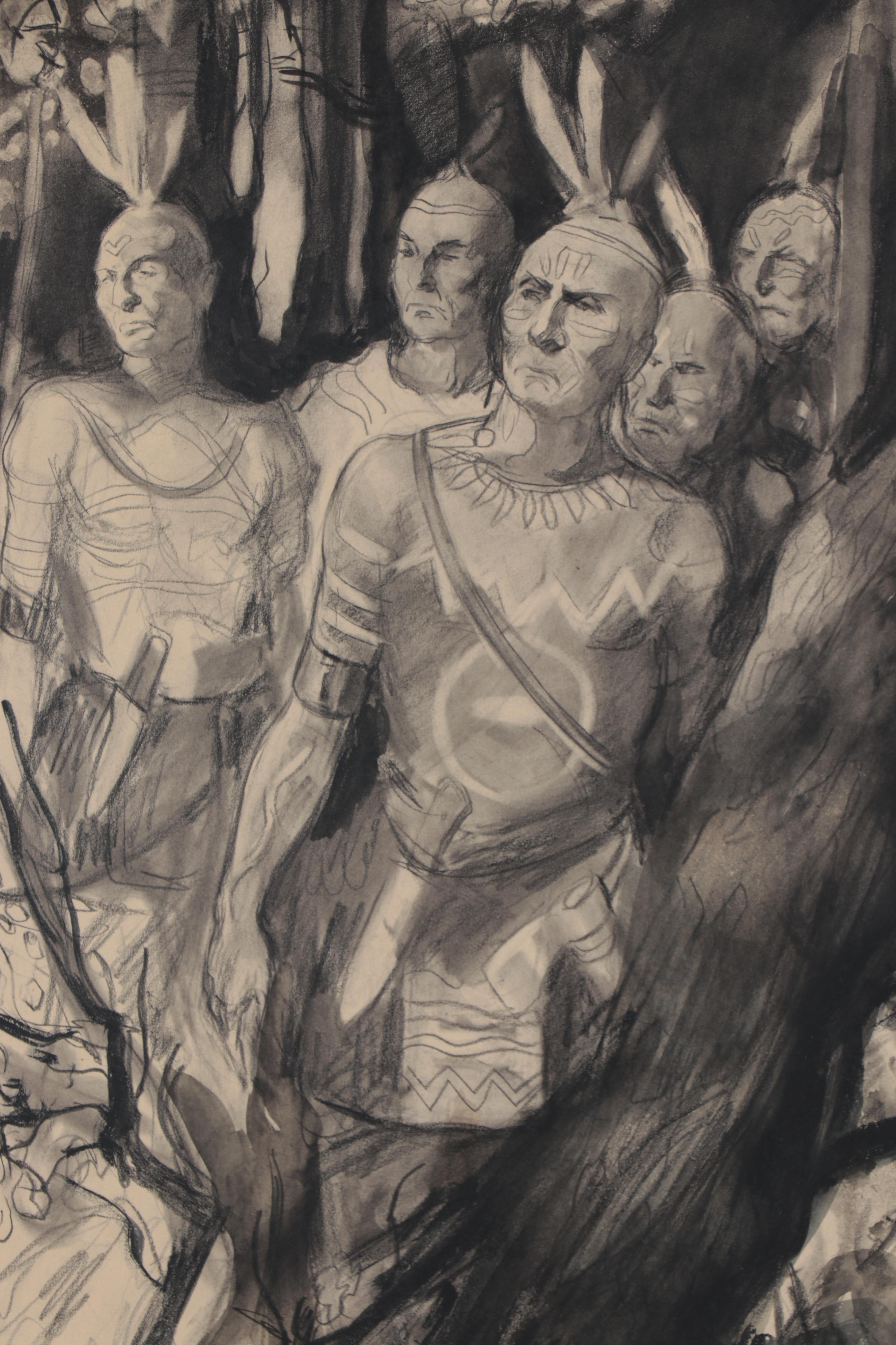 May Cornelia Burke Mixed Media Drawing of Native Americans