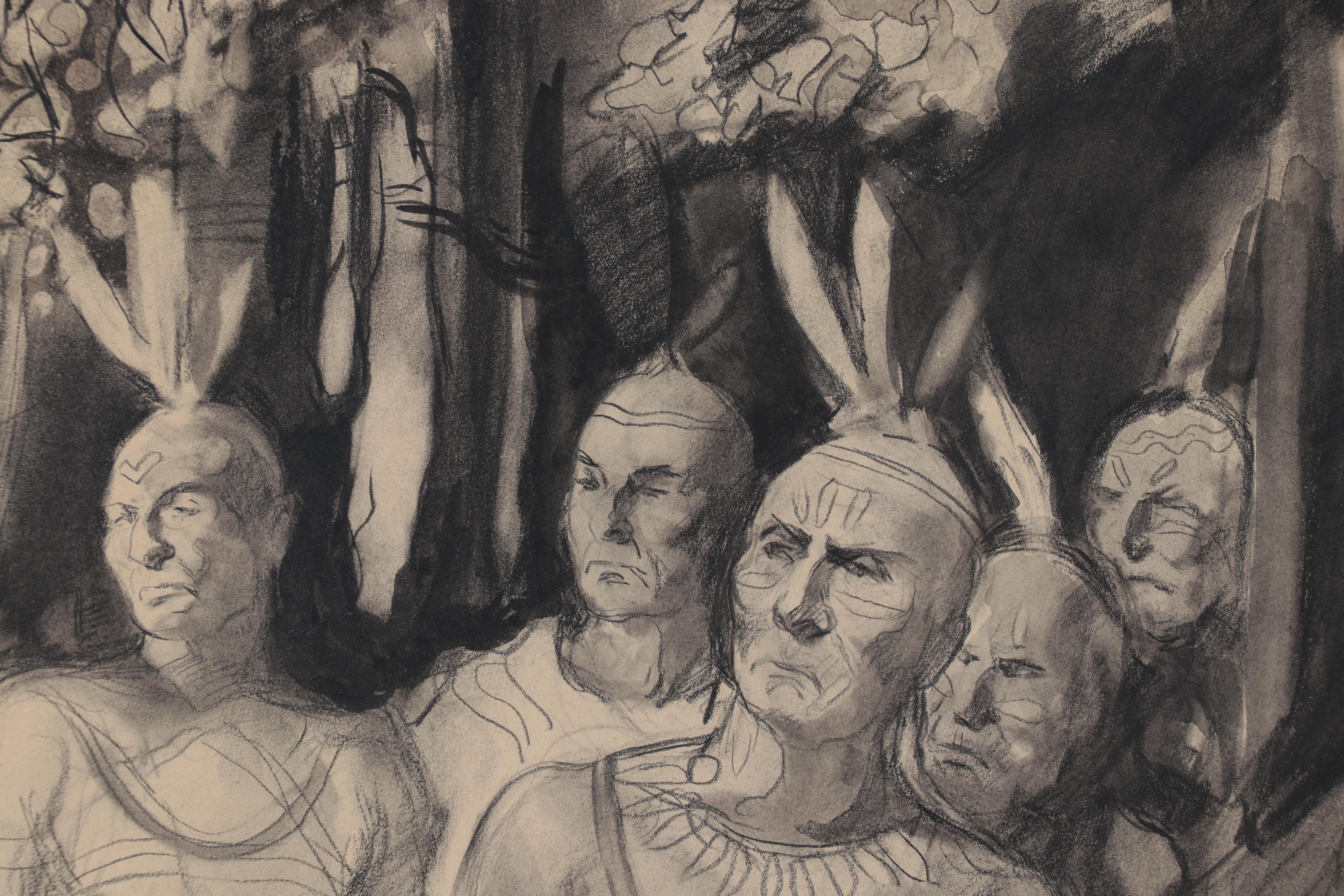 May Cornelia Burke Mixed Media Drawing of Native Americans