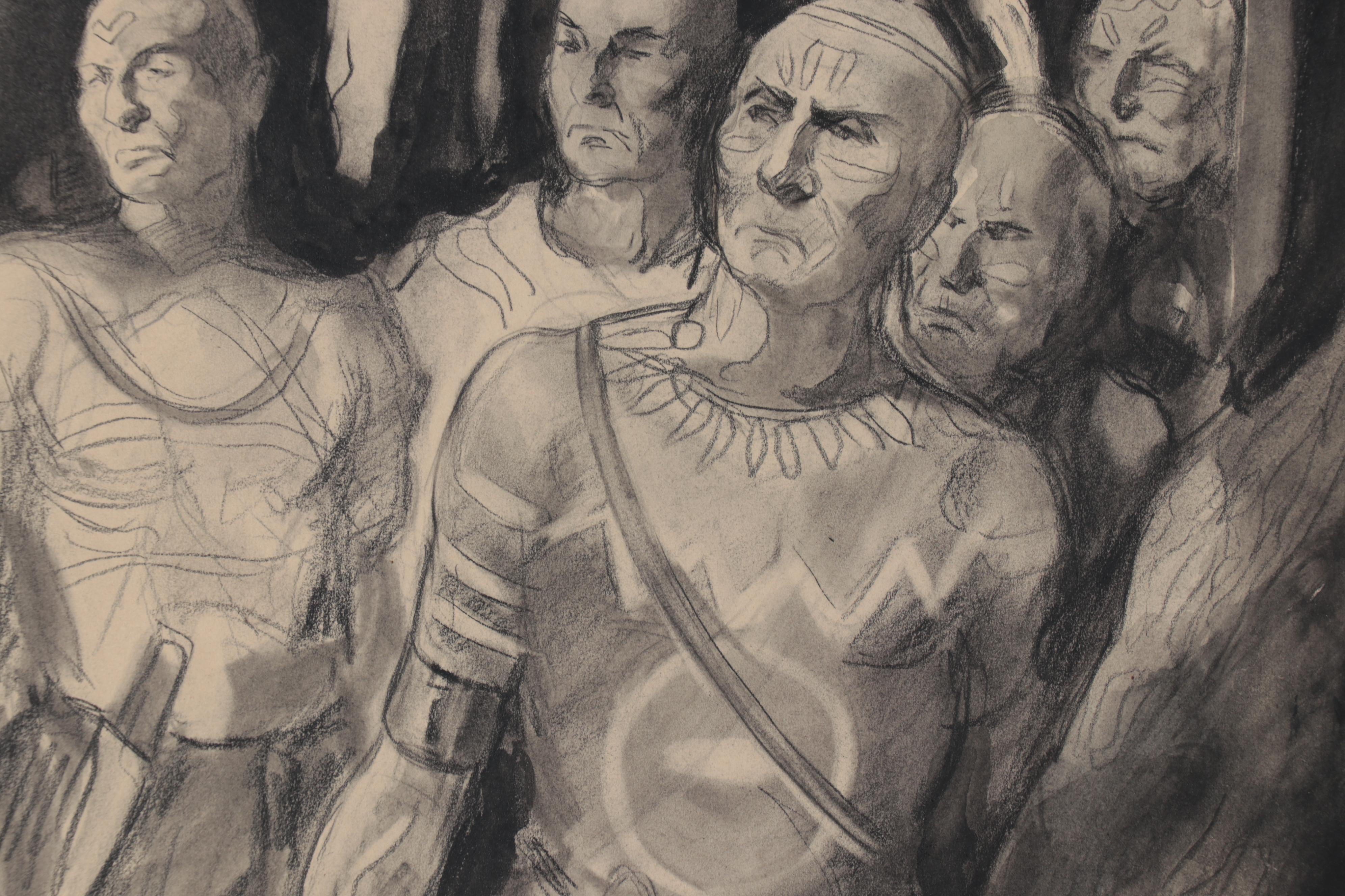 May Cornelia Burke Mixed Media Drawing of Native Americans